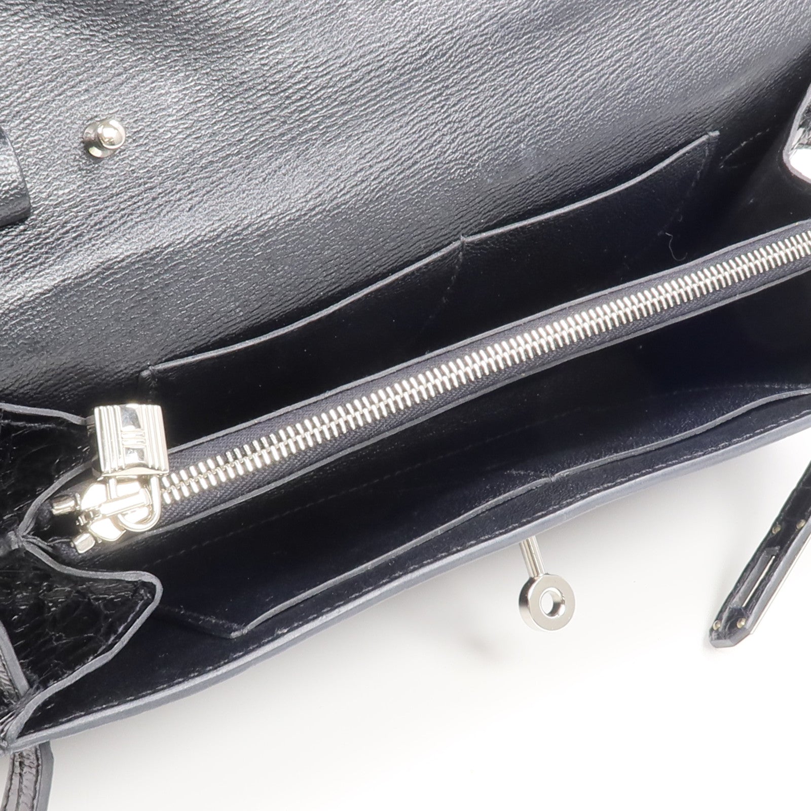 HERMES Alligator皮革Kelly To Go銀扣肩背袋Noir