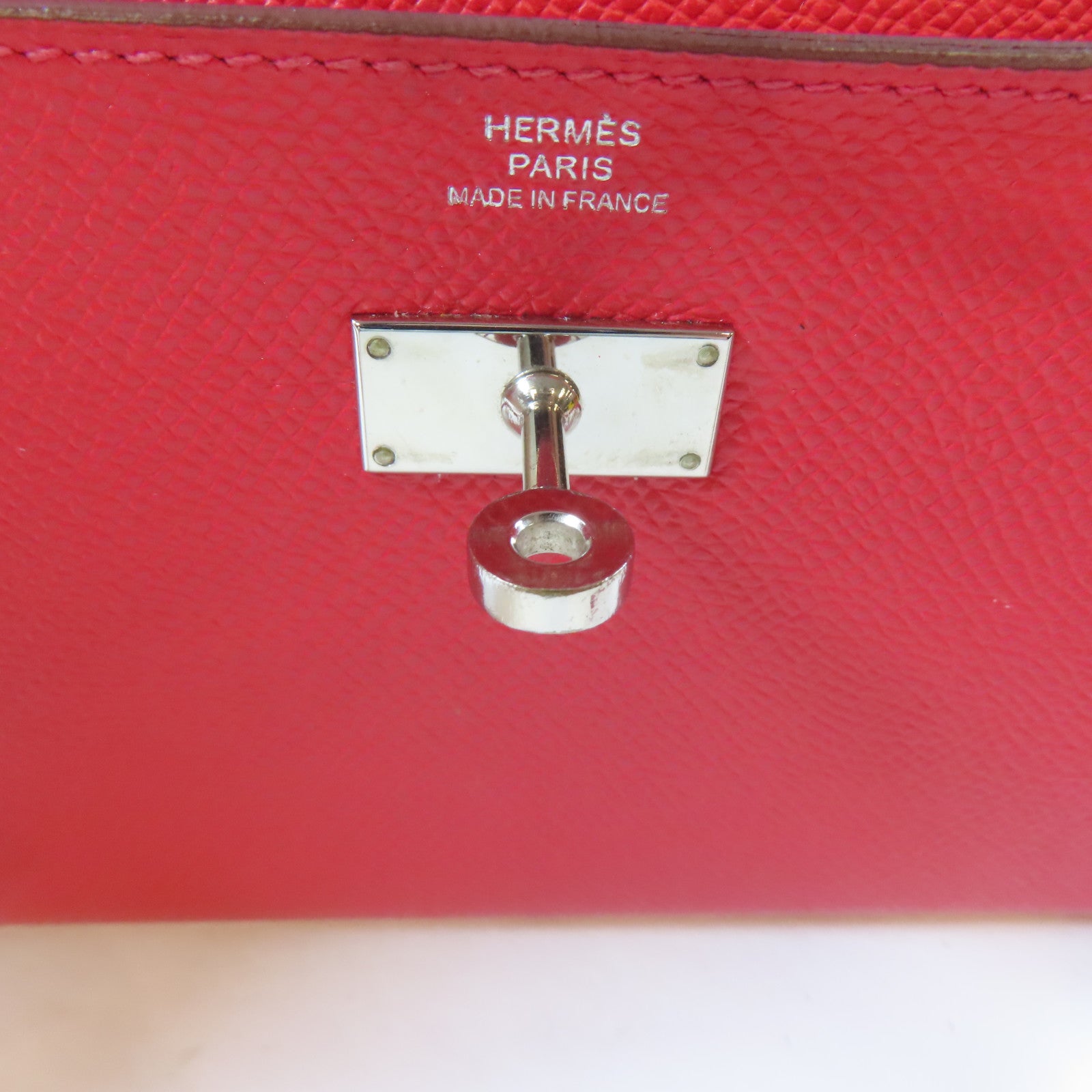 HERMES Epsom皮革Kelly Wallet銀扣長錢包Rouge Casaque/紅色