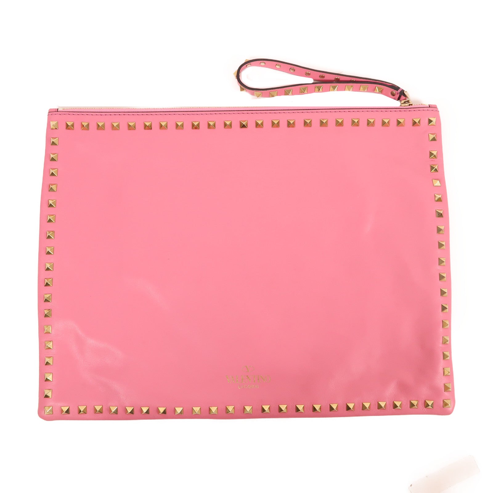 Valentino 牛皮皮革Clutch金扣手拿包粉紅色