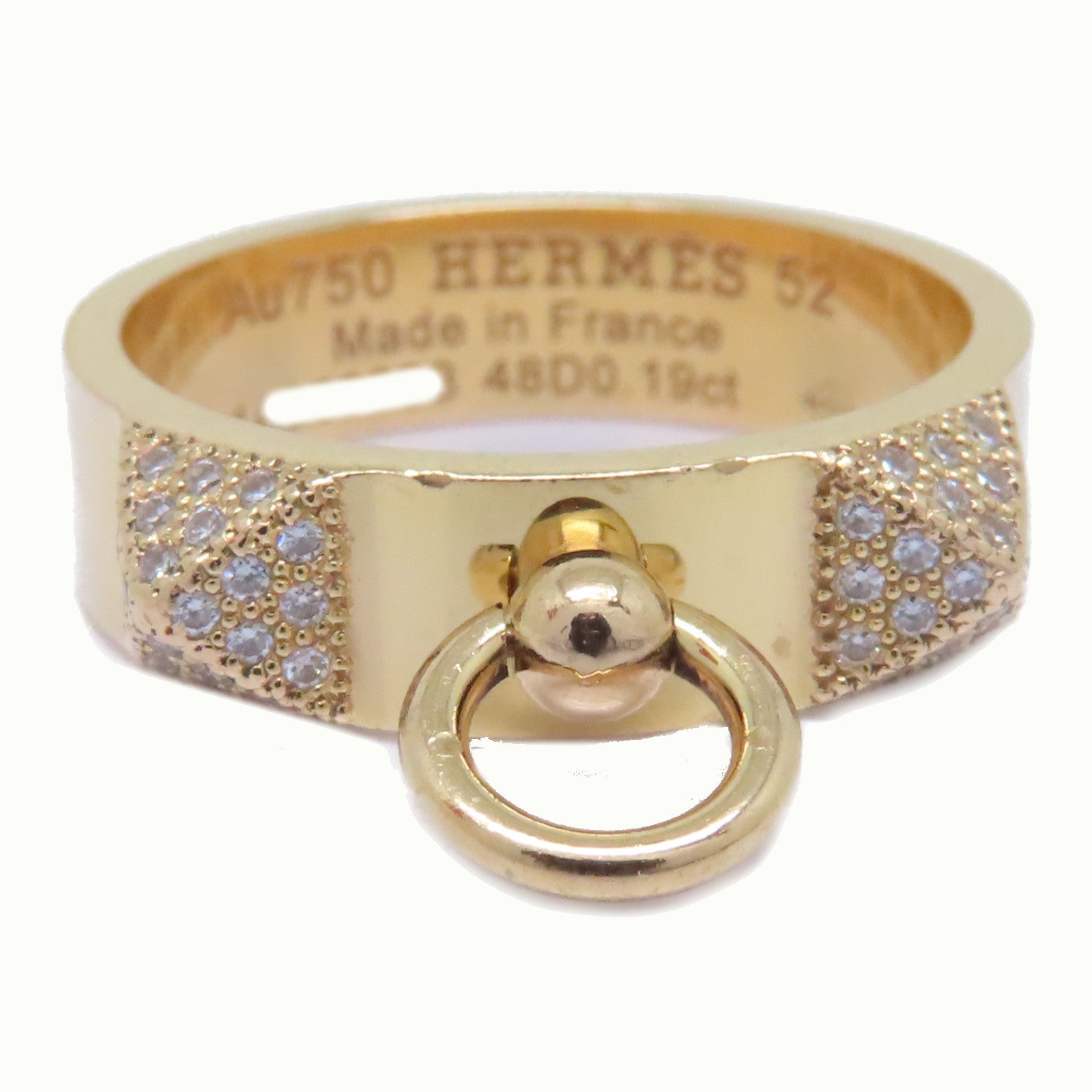 HERMES 18K玫瑰金Collier De Chien Ring 0.19ct鑽石戒指Hermes#52 US#6