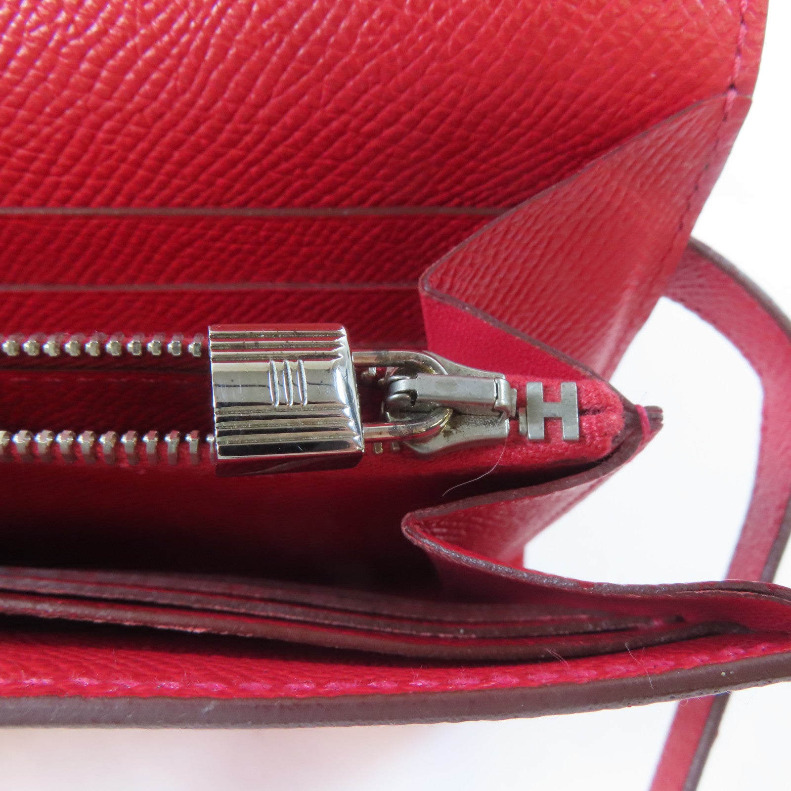 HERMES Epsom皮革Kelly Wallet銀扣長錢包Rouge Casaque/紅色