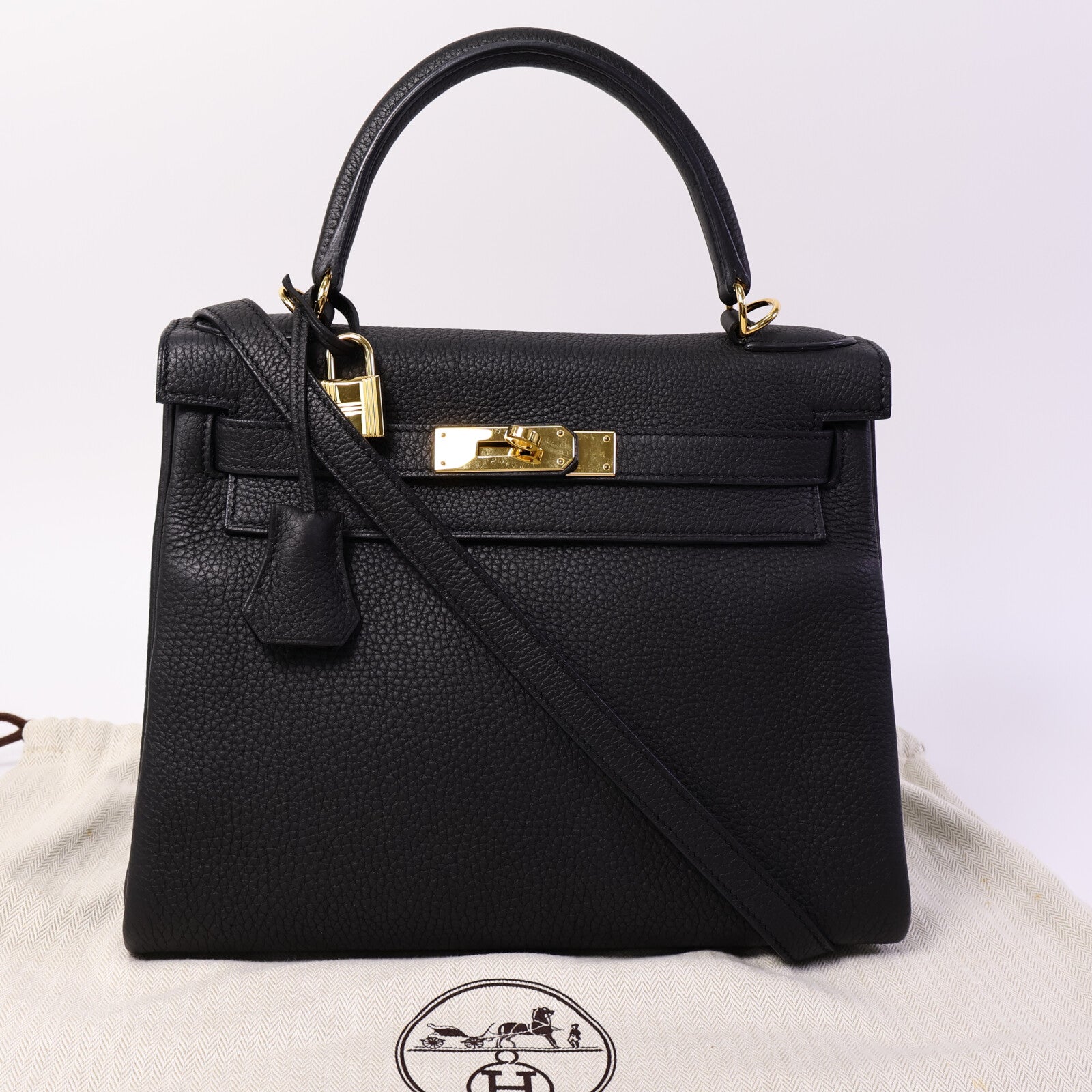 HERMES Clemence皮革Kelly 28手挽肩背兩用袋Plomb
