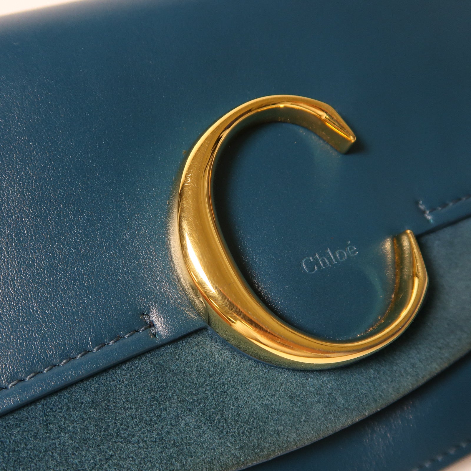 Chloe 牛皮皮革C Bag金扣鏈帶肩背袋綠色