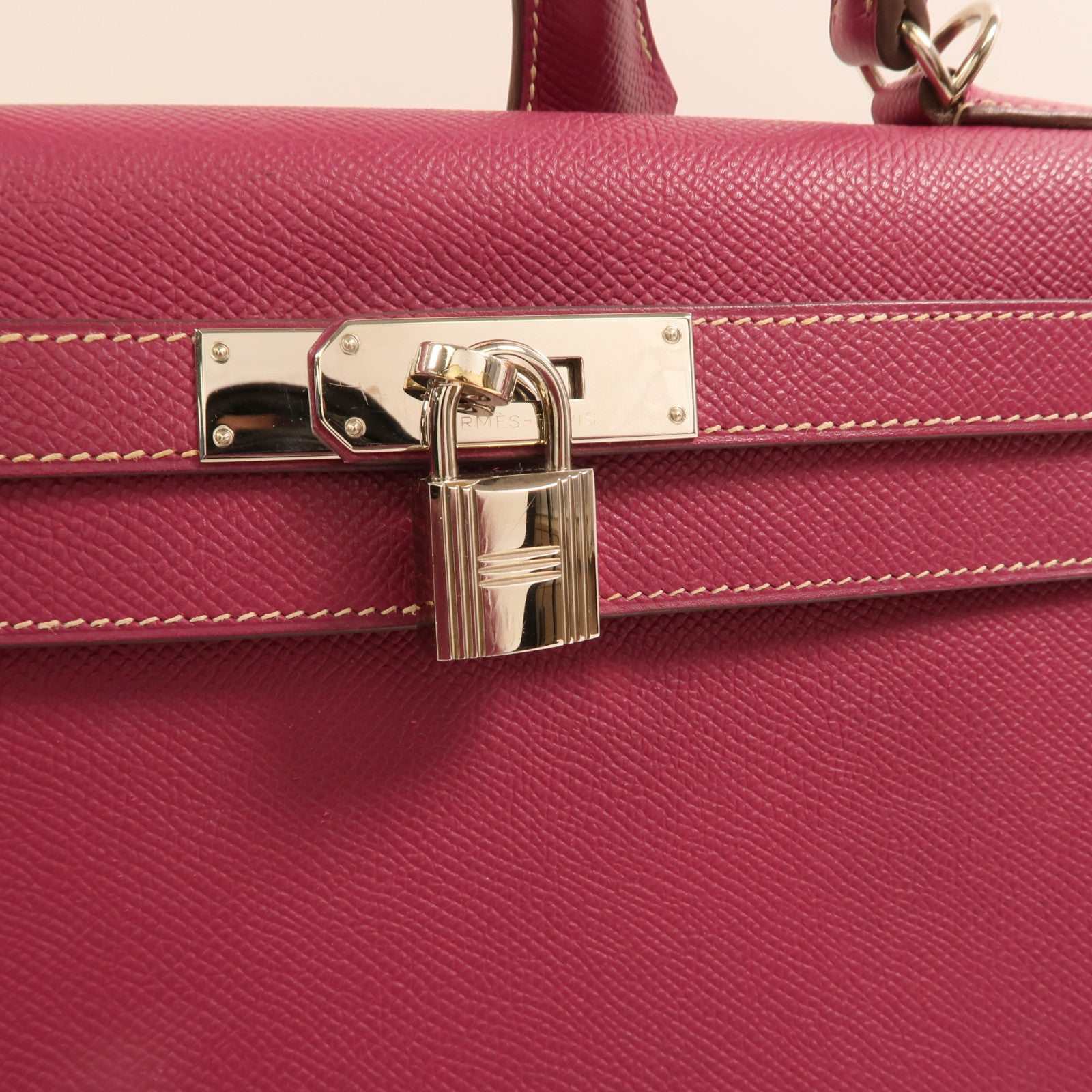 HERMES Epsom皮革Kelly 28銀扣手挽肩背兩用袋 Rose Tyrien/Rose Pourpre