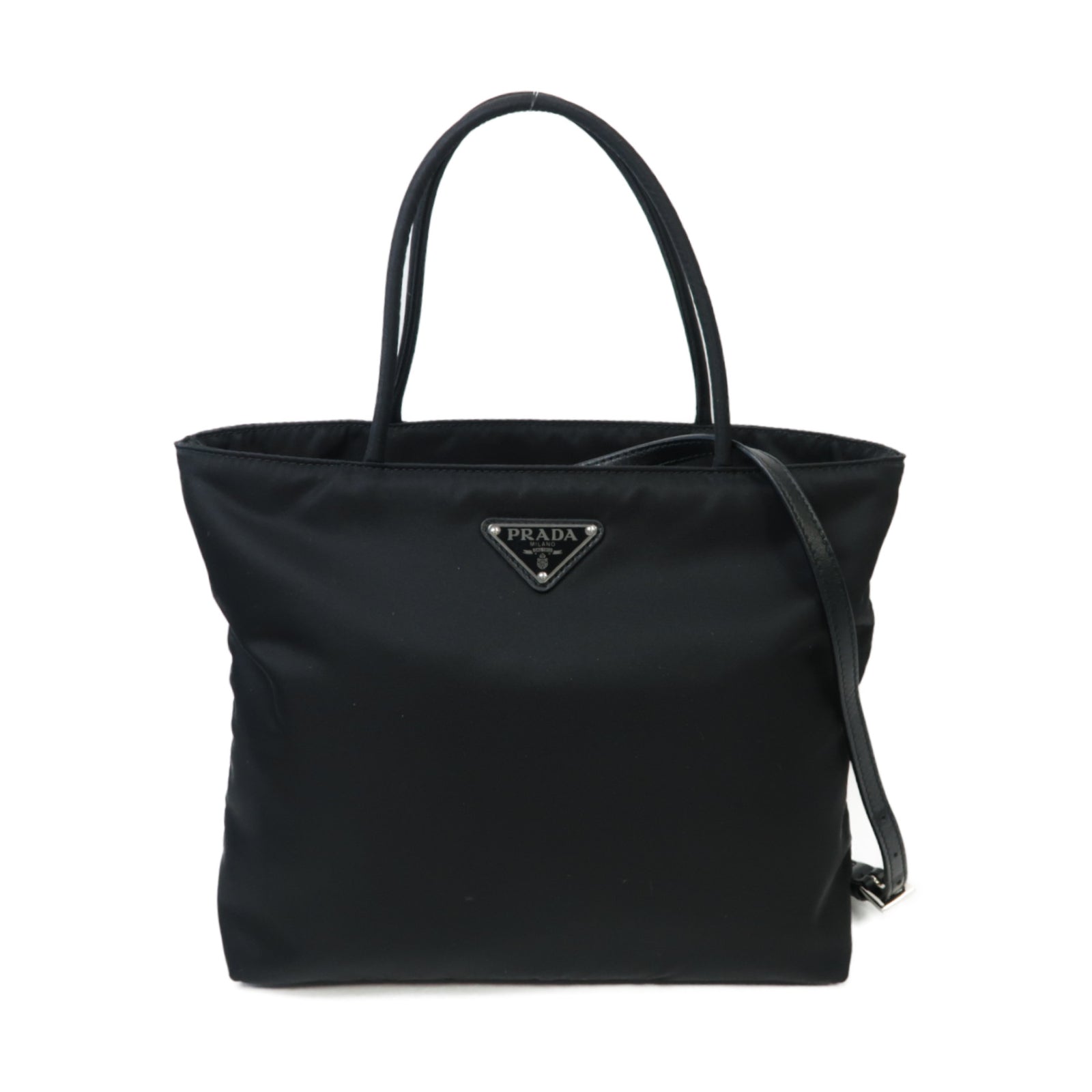 PRADA 【激減優惠】尼龍/皮革2 Way Shoulder銀扣手挽肩背兩用袋黑色