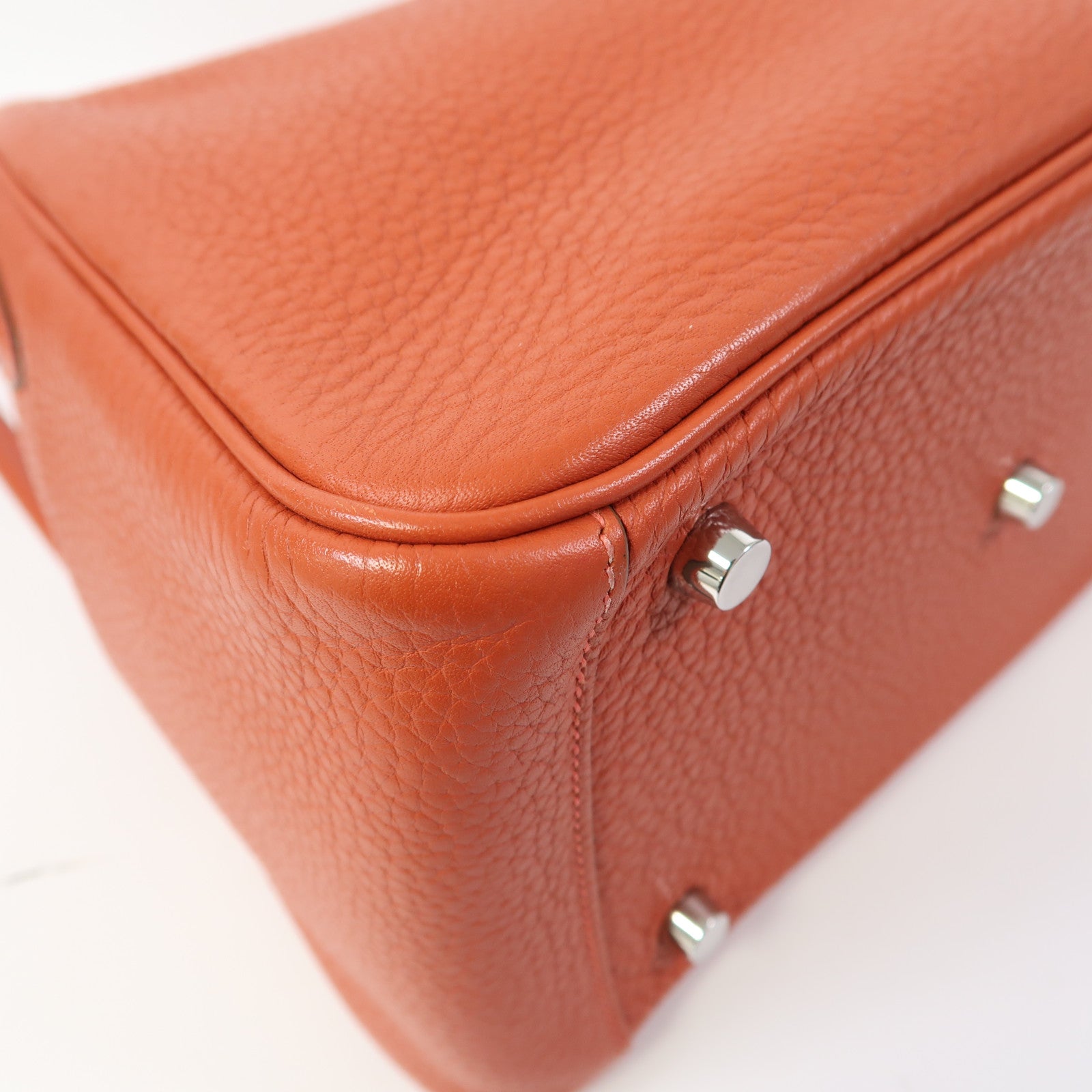 HERMES 【激減優惠】Clemence皮革Lindy 26銀扣手挽肩背兩用袋Capucine/橘色