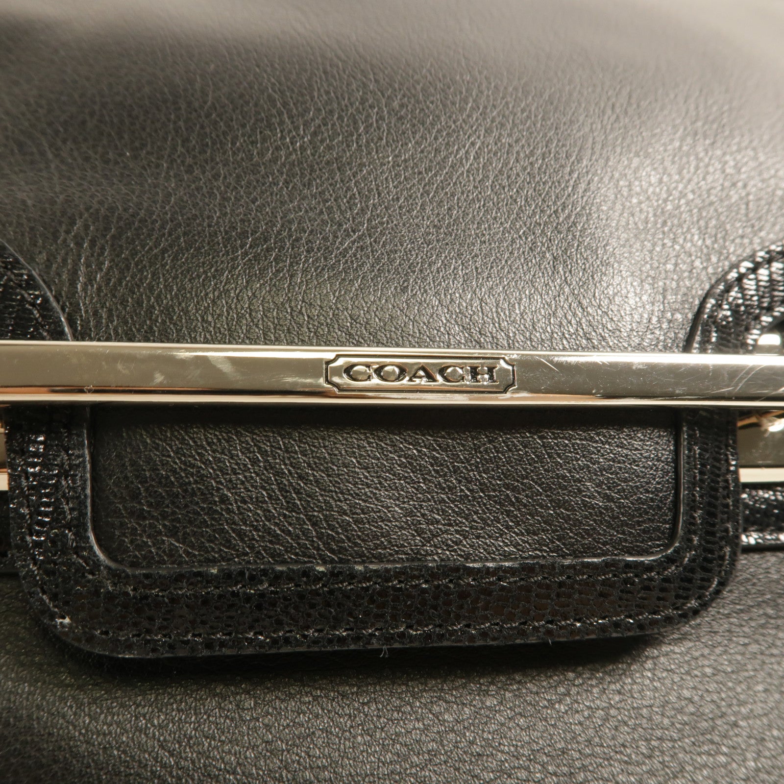 COACH 牛皮皮革2Way Shoulder銀扣手挽肩背兩用袋