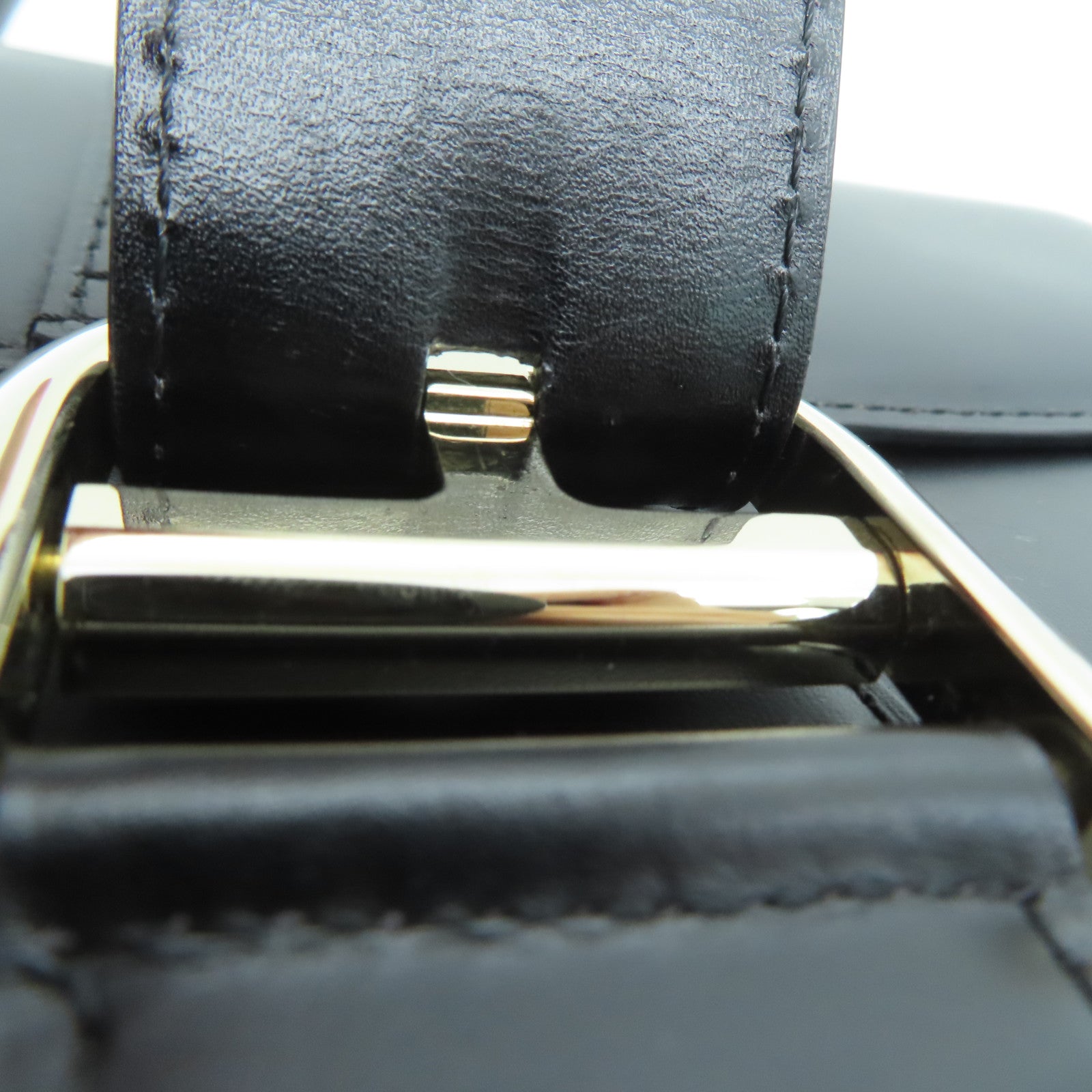 SELECTION Cowhide Leather Delvaux Brillant Gold Buckle Handle Shoulder Bag Black