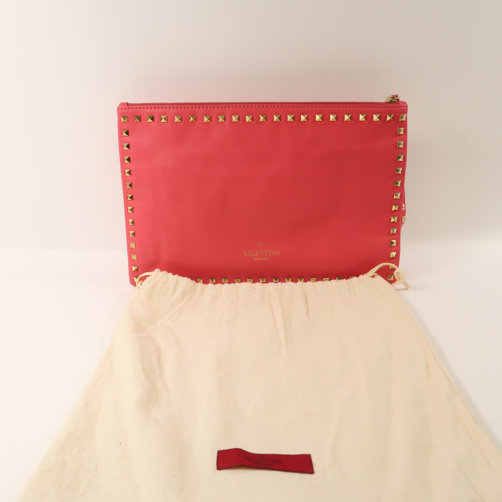 Valentino 皮革Pouch金扣手拿包粉紅色