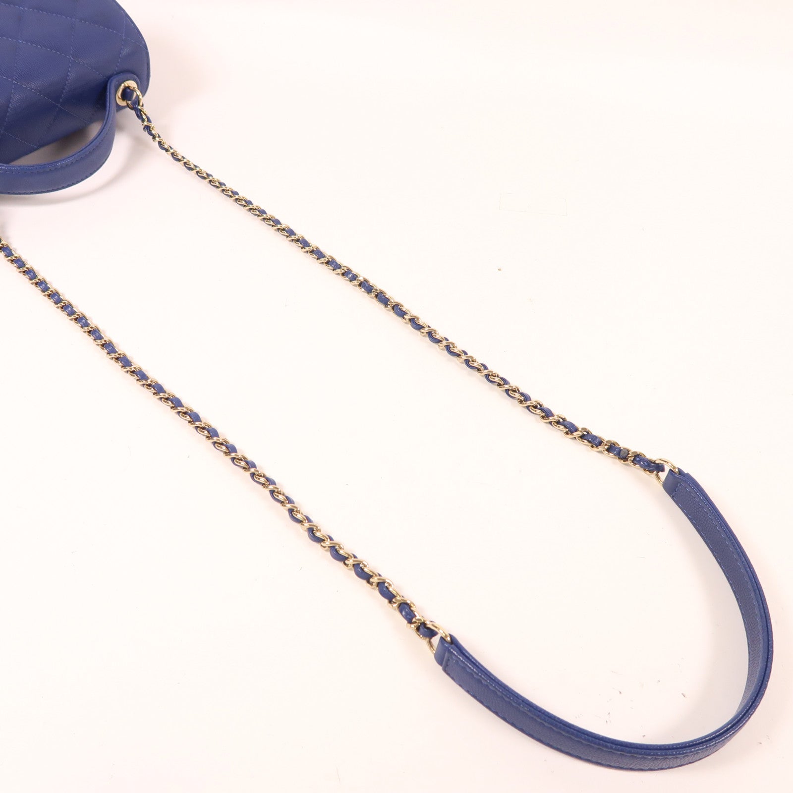 CHANEL 牛皮皮革Shoulder bag金扣鏈帶肩背袋深藍色