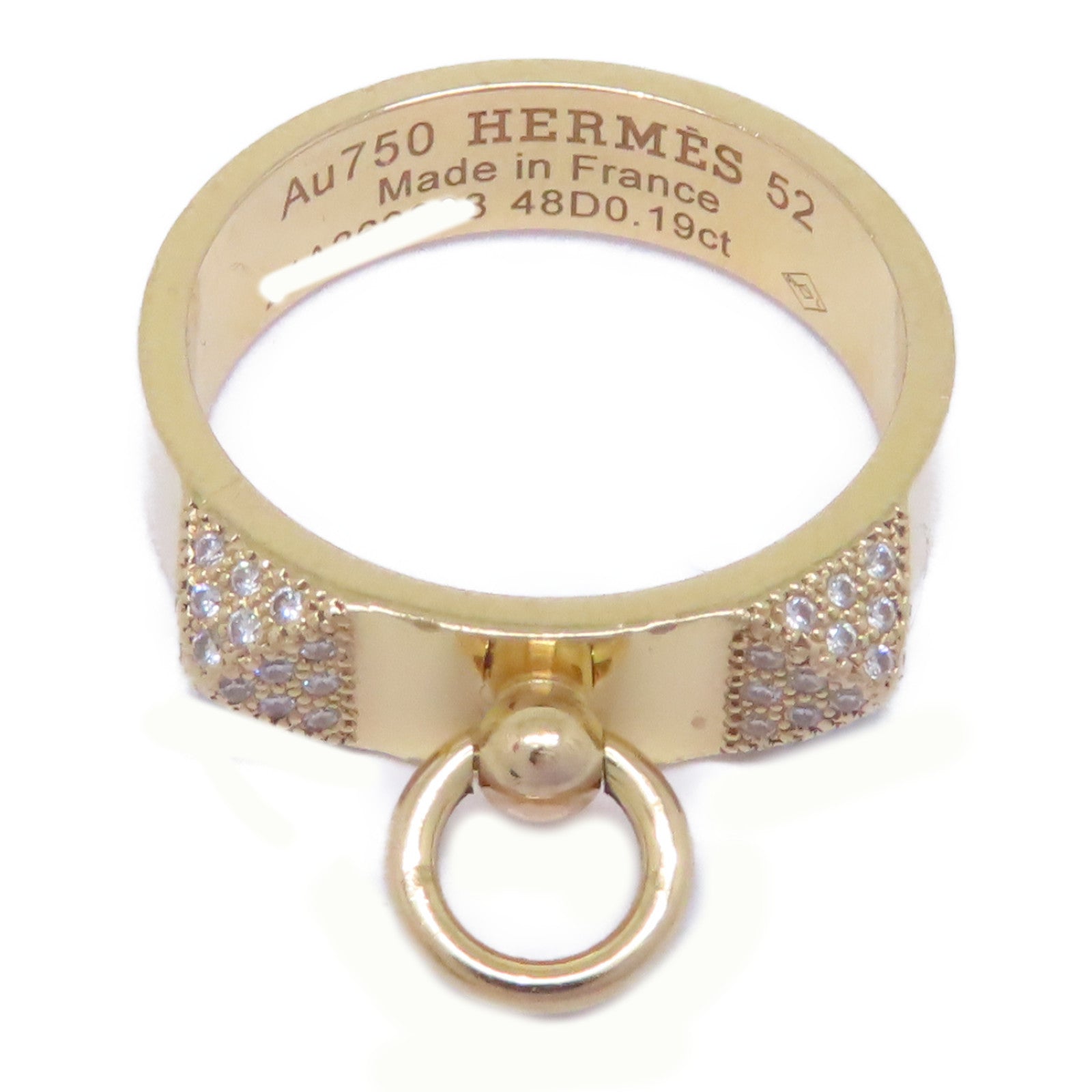 HERMES 18K玫瑰金Collier De Chien Ring 0.19ct鑽石戒指Hermes#52 US#6