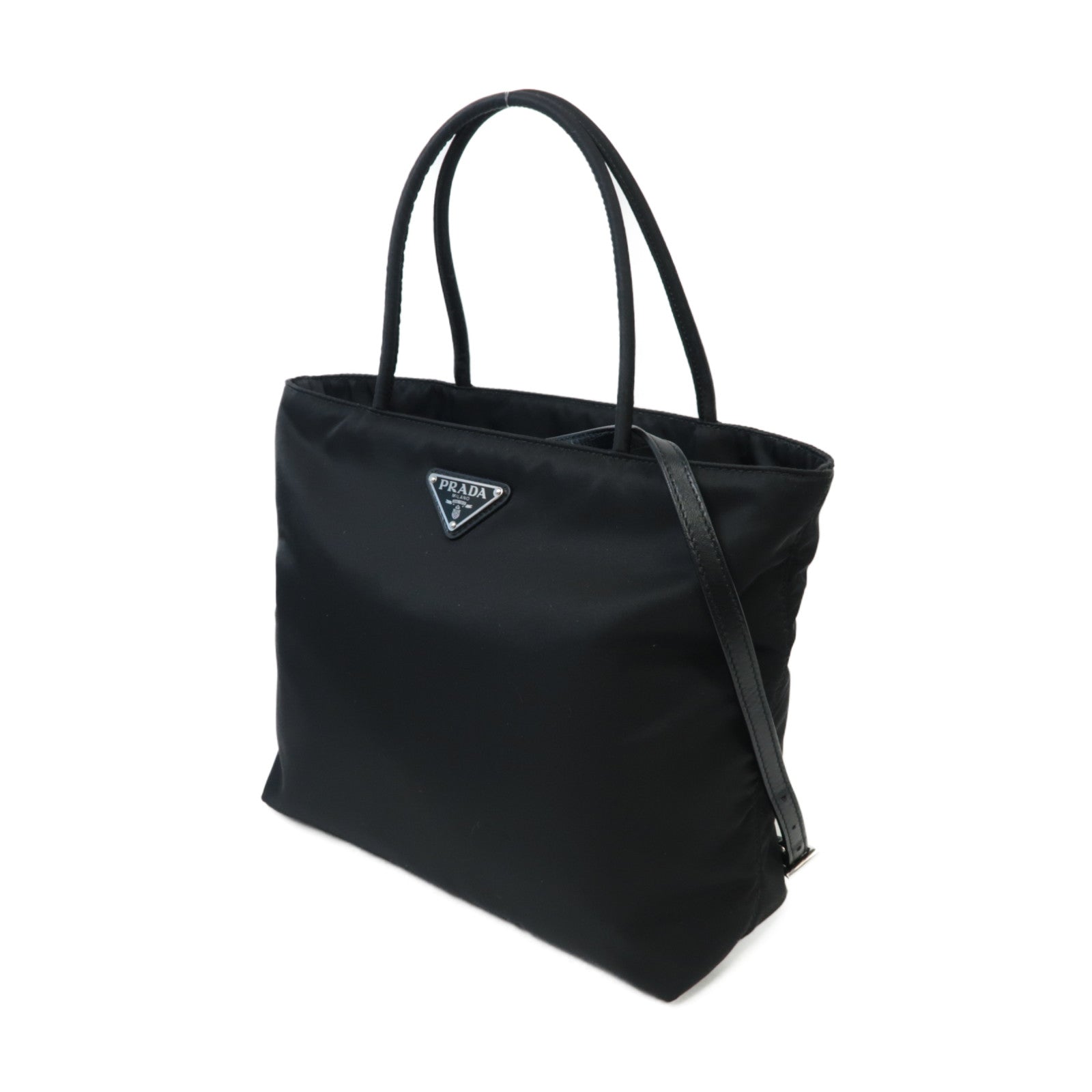 PRADA 【激減優惠】尼龍/皮革2 Way Shoulder銀扣手挽肩背兩用袋黑色