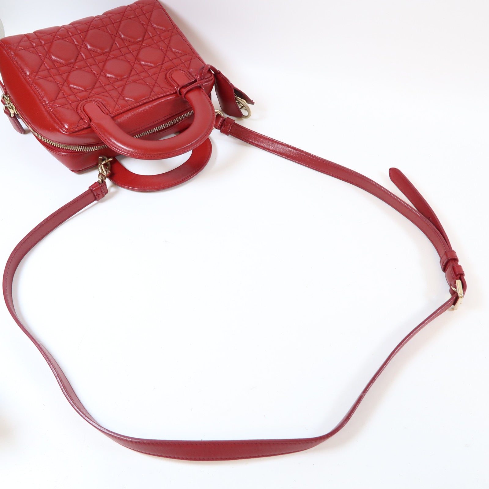 Dior 羊皮皮革Lily Bag金扣手挽肩背兩用袋紅色