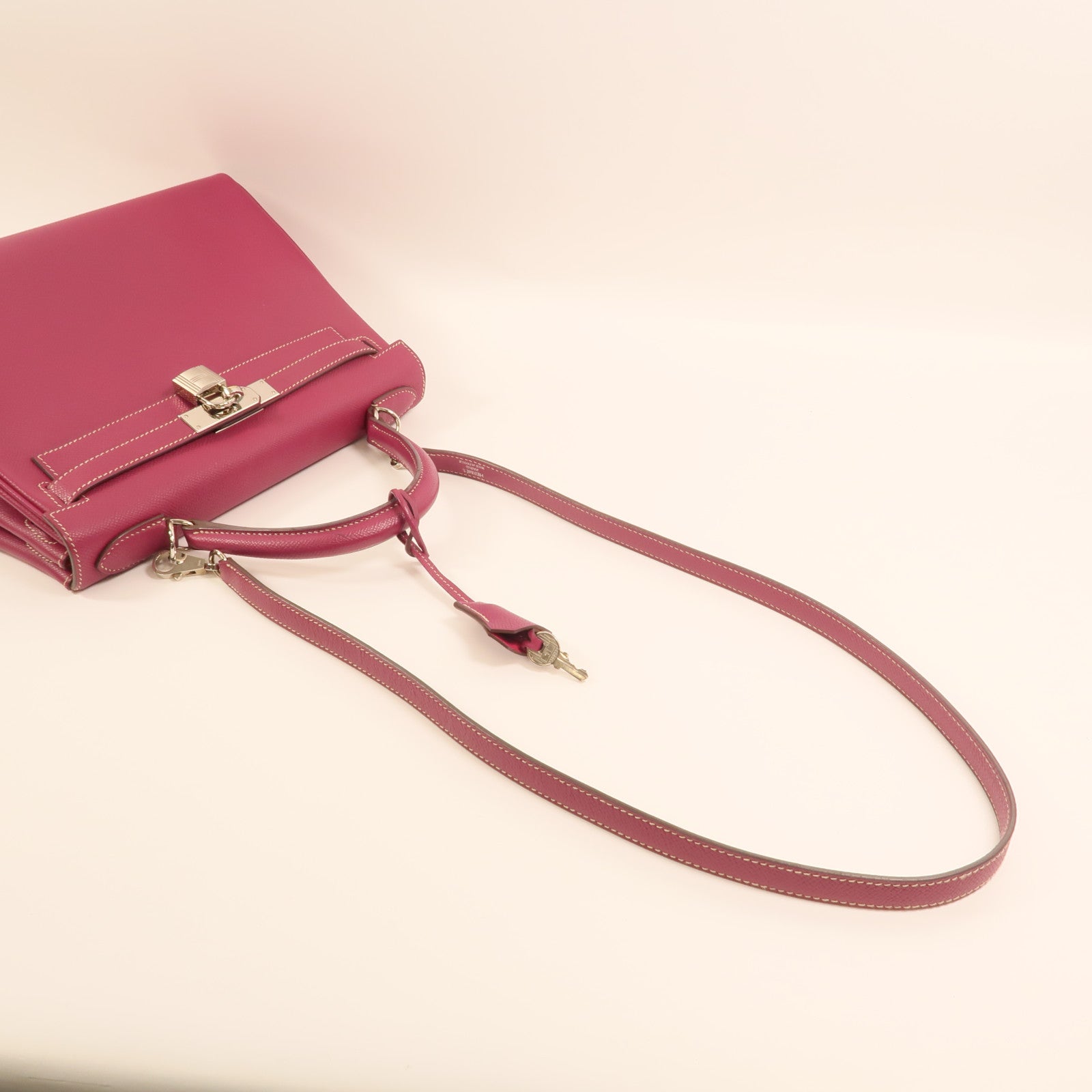 HERMES Epsom皮革Kelly 28銀扣手挽肩背兩用袋 Rose Tyrien/Rose Pourpre