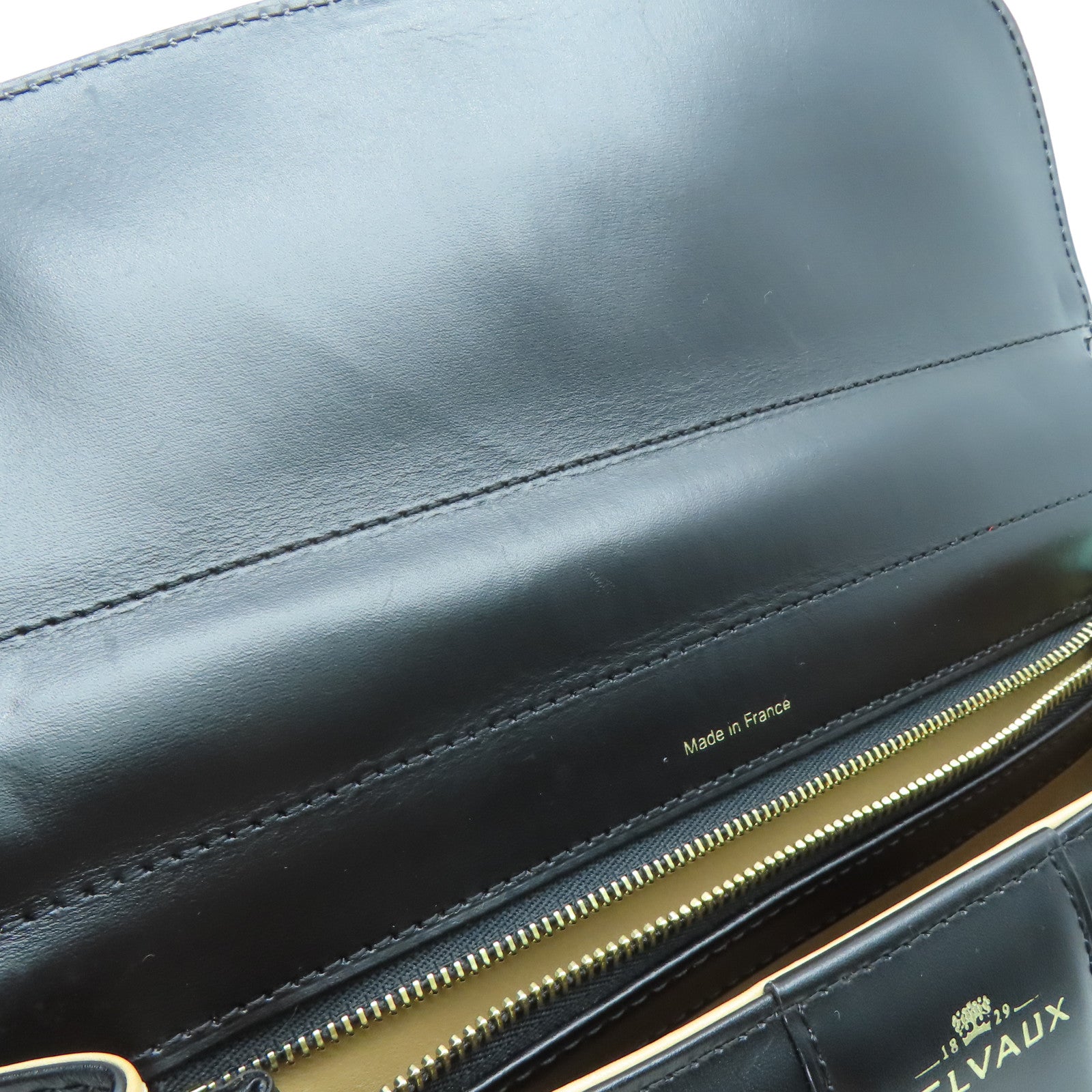 SELECTION Cowhide Leather Delvaux Brillant Gold Buckle Handle Shoulder Bag Black