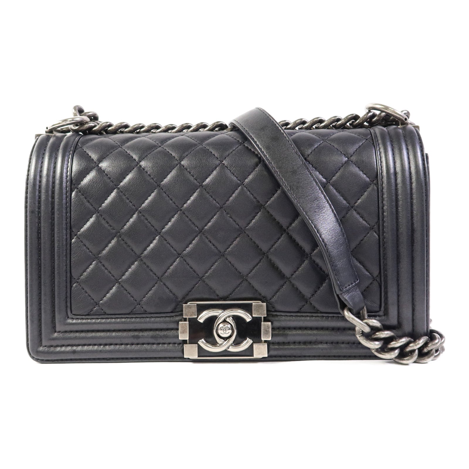 CHANEL 【激減優惠】羊皮皮革Boy 25銀扣鏈帶肩背袋