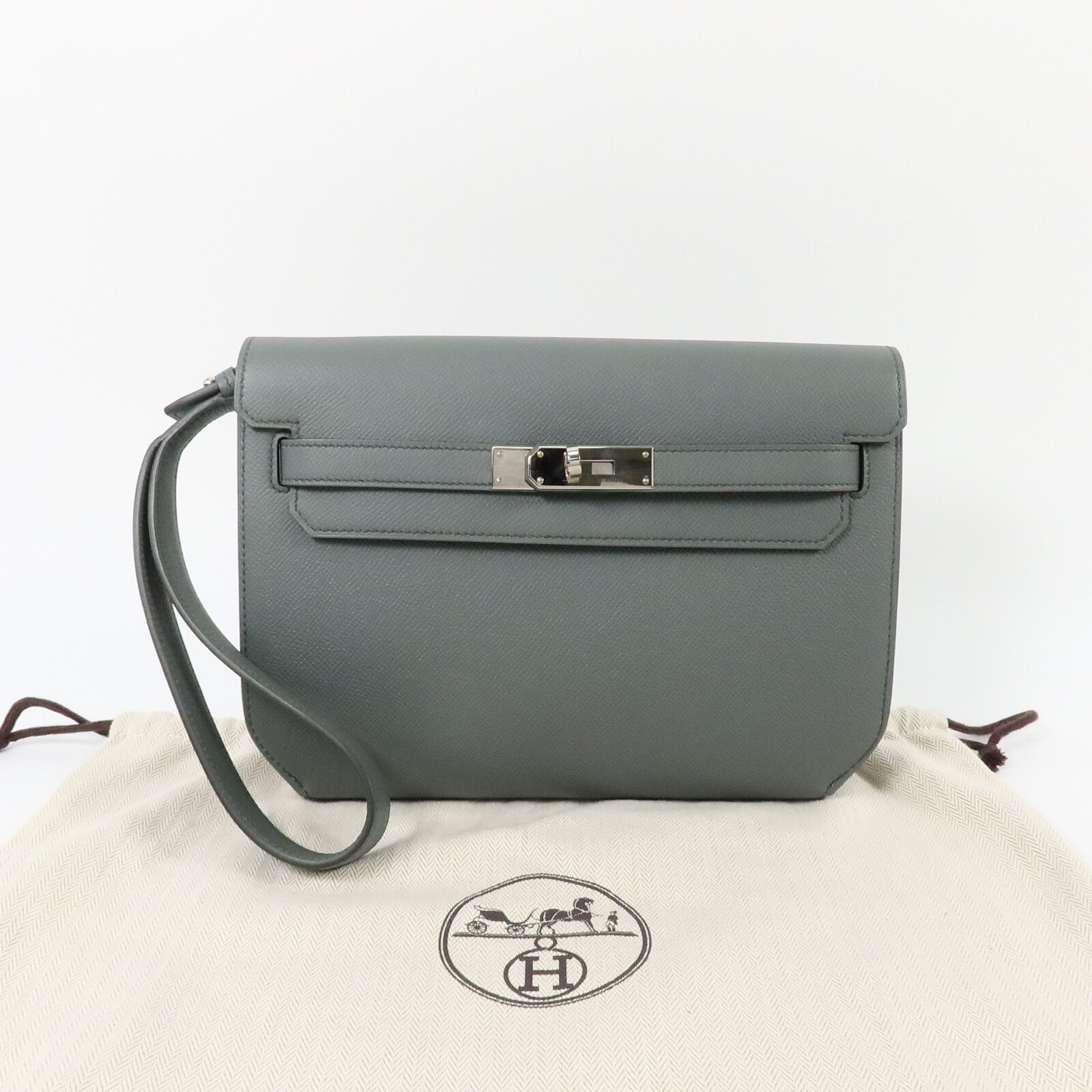 HERMES Epsom皮革Kelly Depeches 25手拿包Vert Amande