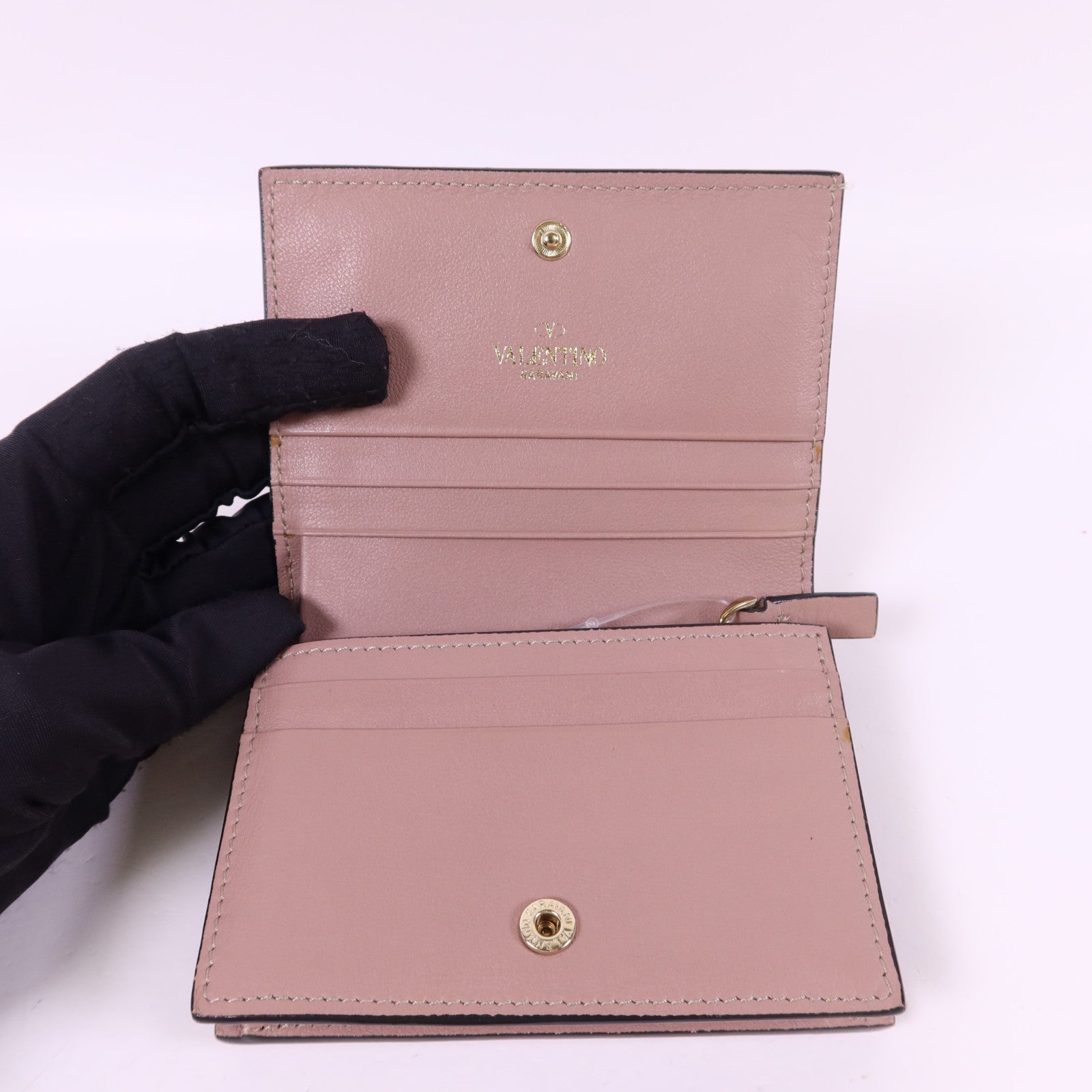 Valentino 牛皮皮革Bifold Wallet金扣錢包