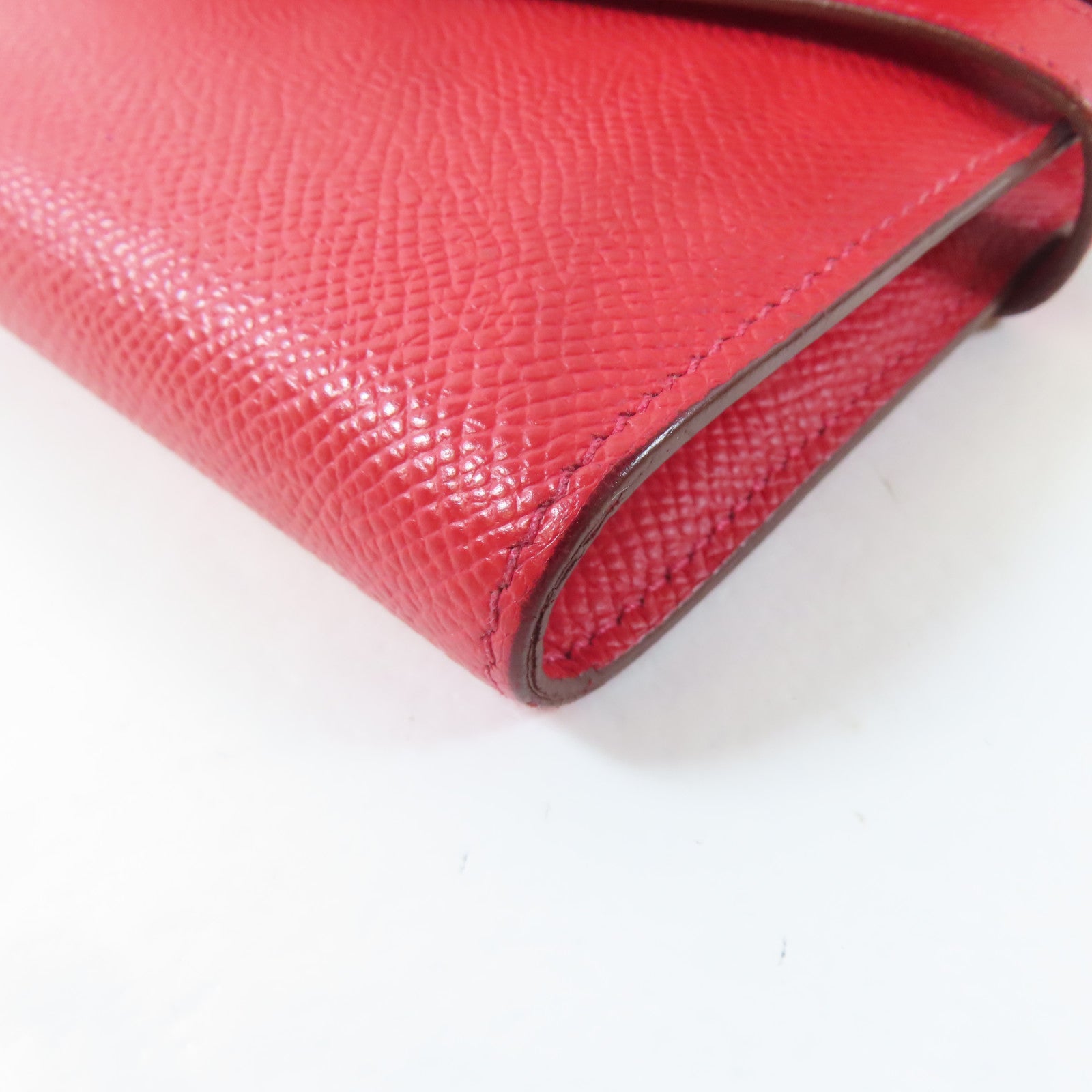 HERMES Epsom皮革Kelly Wallet銀扣長錢包Rouge Casaque/紅色