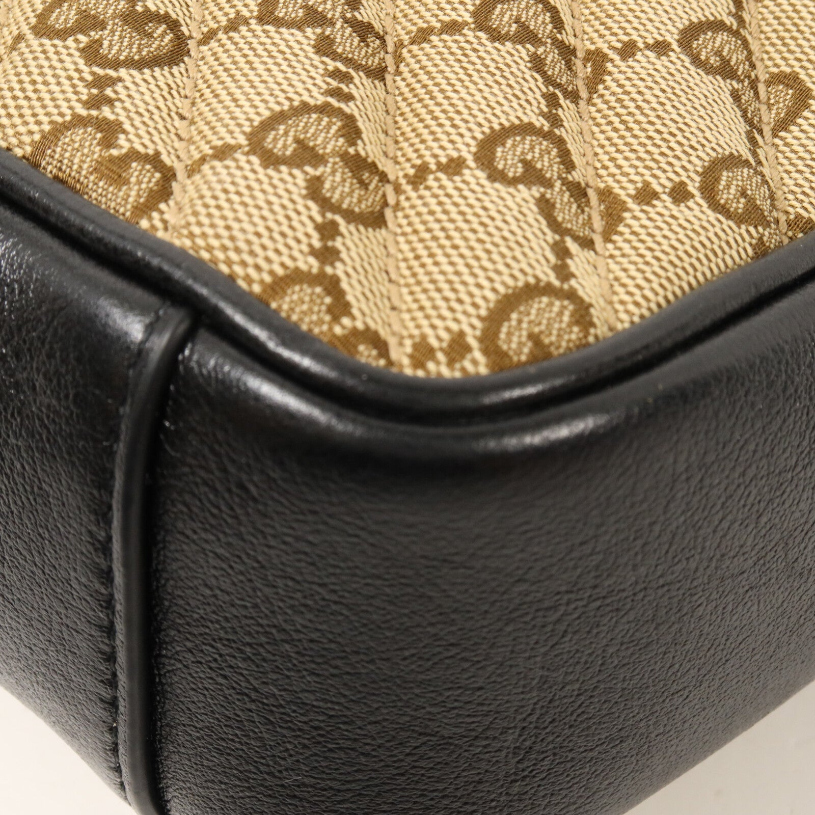 GUCCI 帆布/牛皮皮革GG Marmont Shoulder Bag鏈帶肩背袋