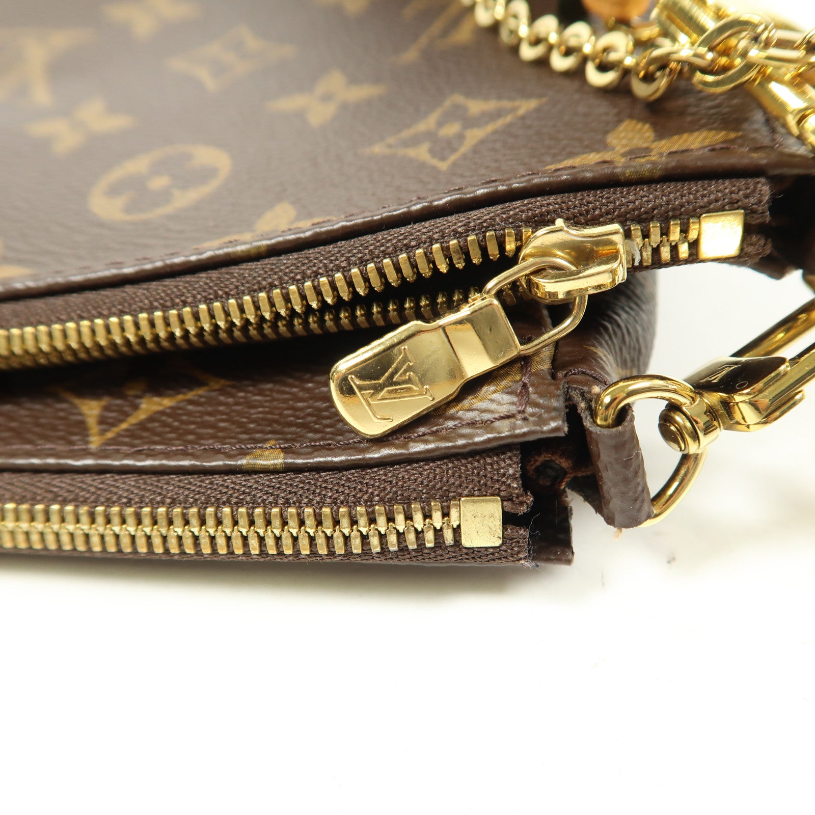 LOUIS VUITTON Monogram Multi Pochette Accessoires金扣肩背袋棕色