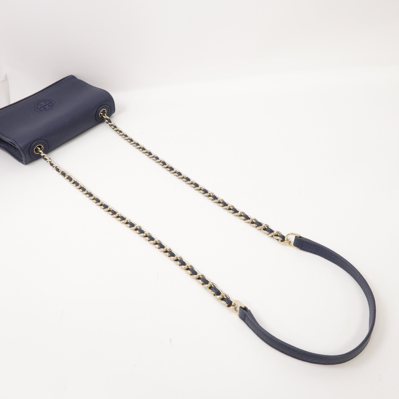 Tory Burch 牛皮皮革Chain Shoulder Bag金扣肩背袋深藍色