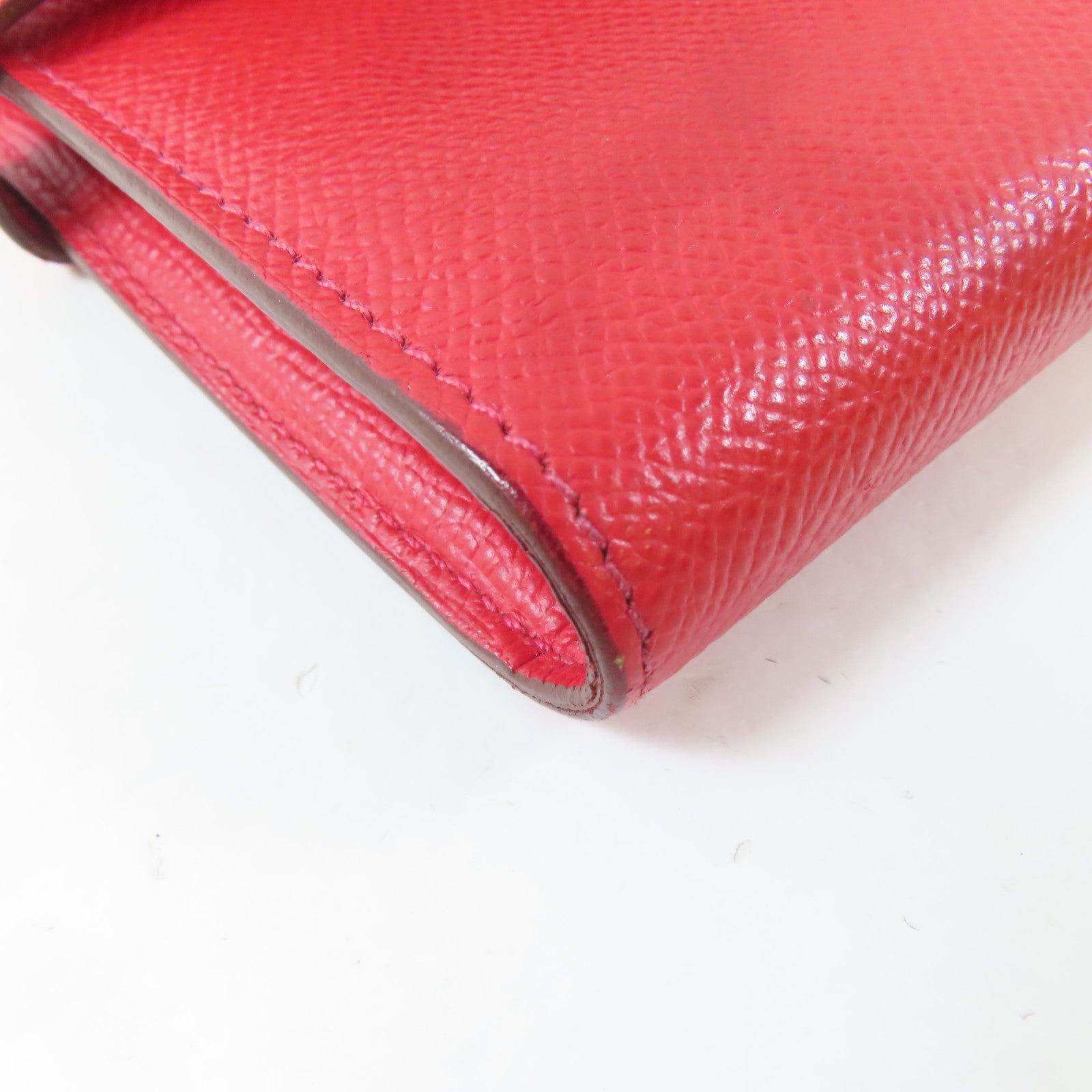 HERMES Epsom皮革Kelly Wallet銀扣長錢包Rouge Casaque/紅色