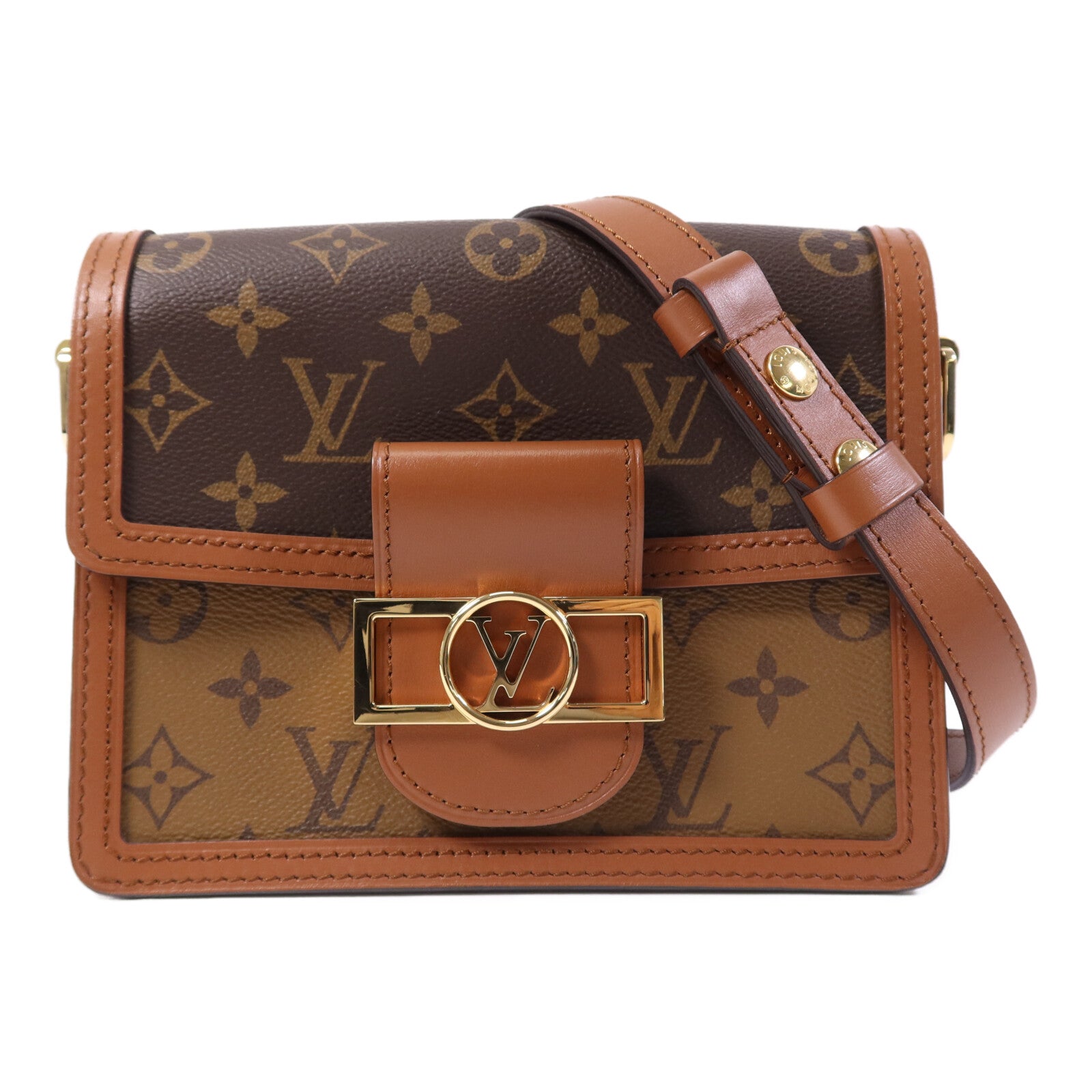 LOUIS VUITTON Monogram Reverse Mini Dauphine金扣肩背袋