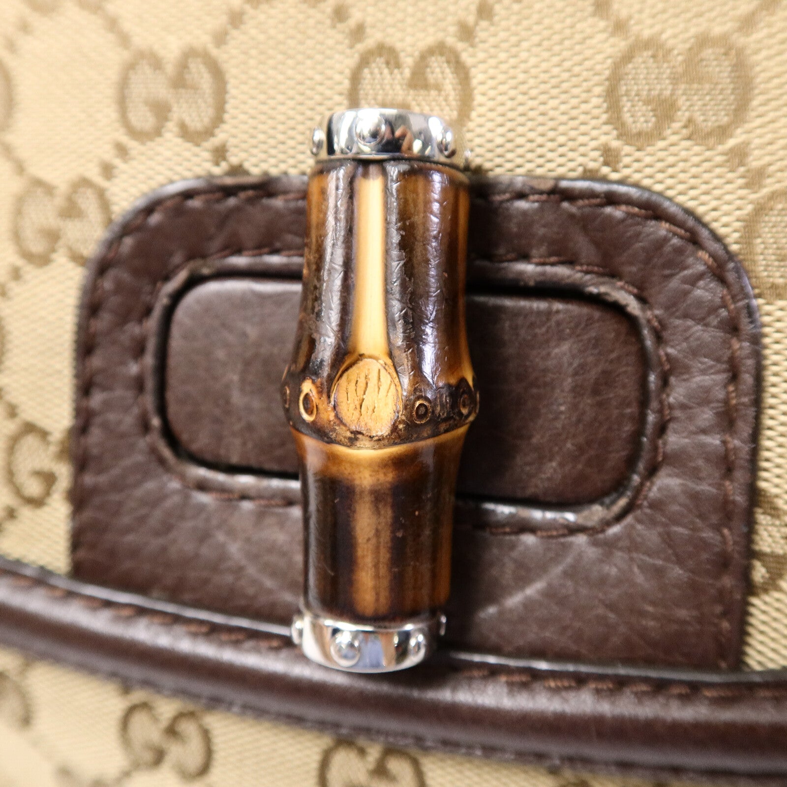 GUCCI 帆布Bamboo Top Handle手挽肩背兩用袋