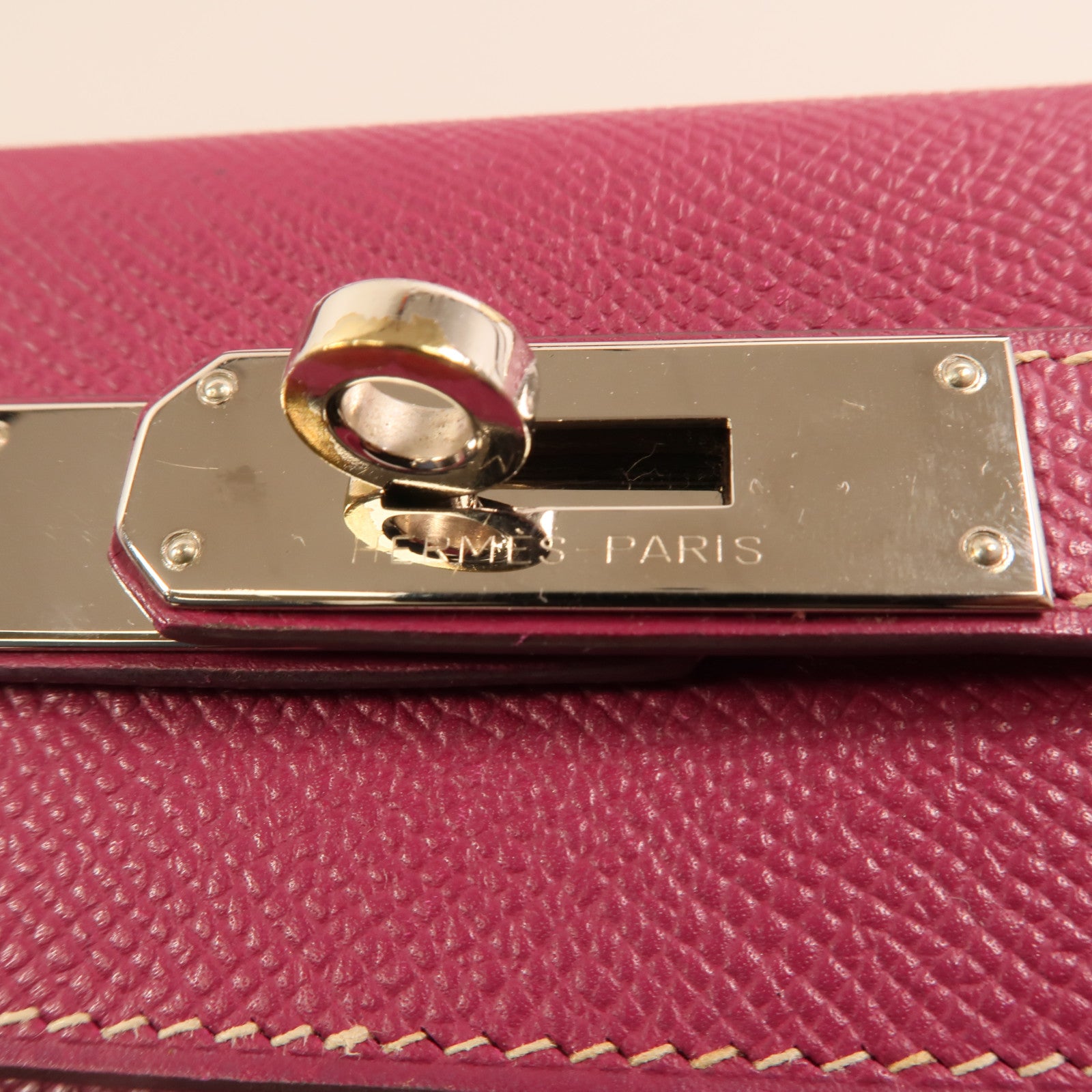 HERMES Epsom皮革Kelly 28銀扣手挽肩背兩用袋 Rose Tyrien/Rose Pourpre