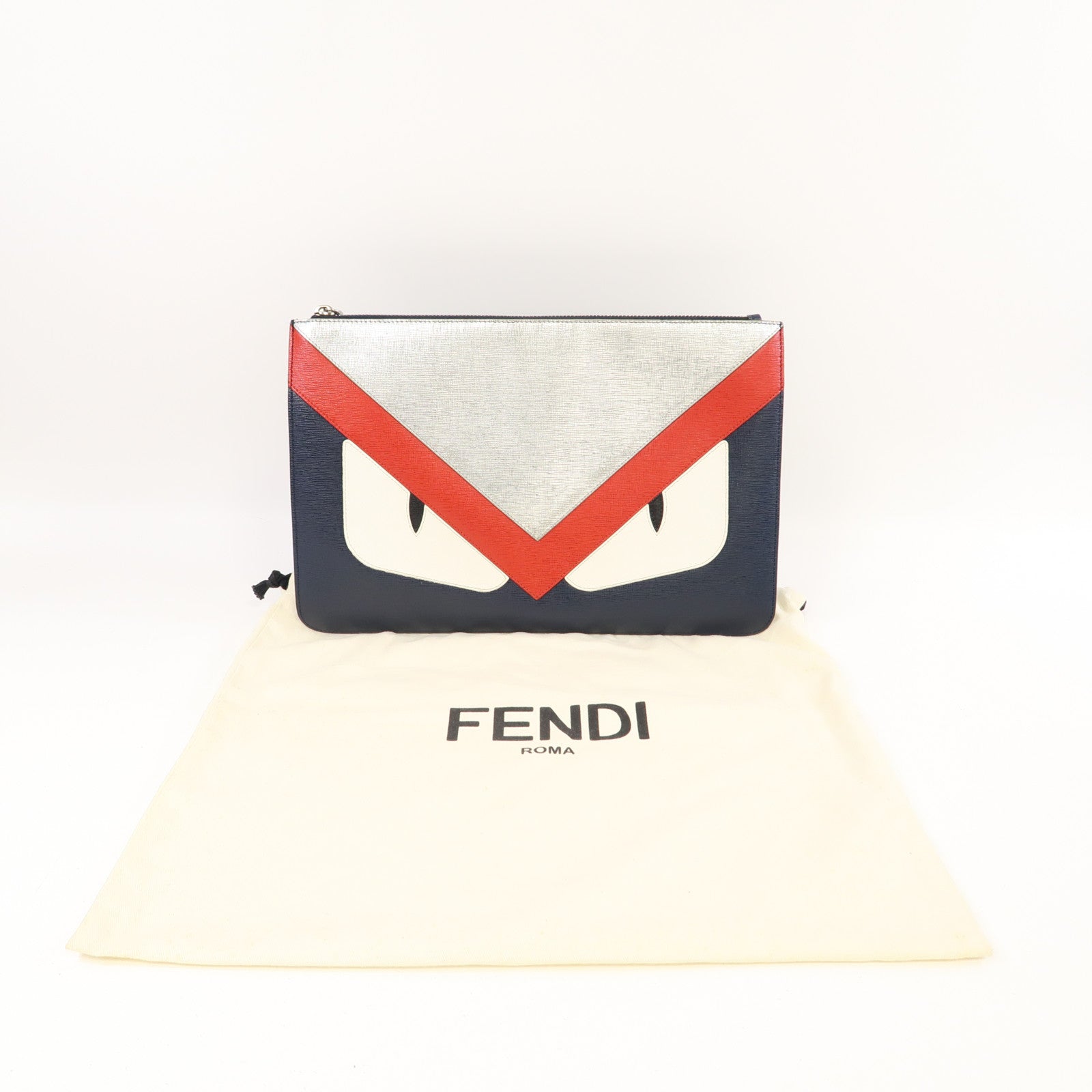 FENDI 【激減優惠】牛皮皮革Monster Clutch Bag銀扣手拿包藍色/紅色/銀色