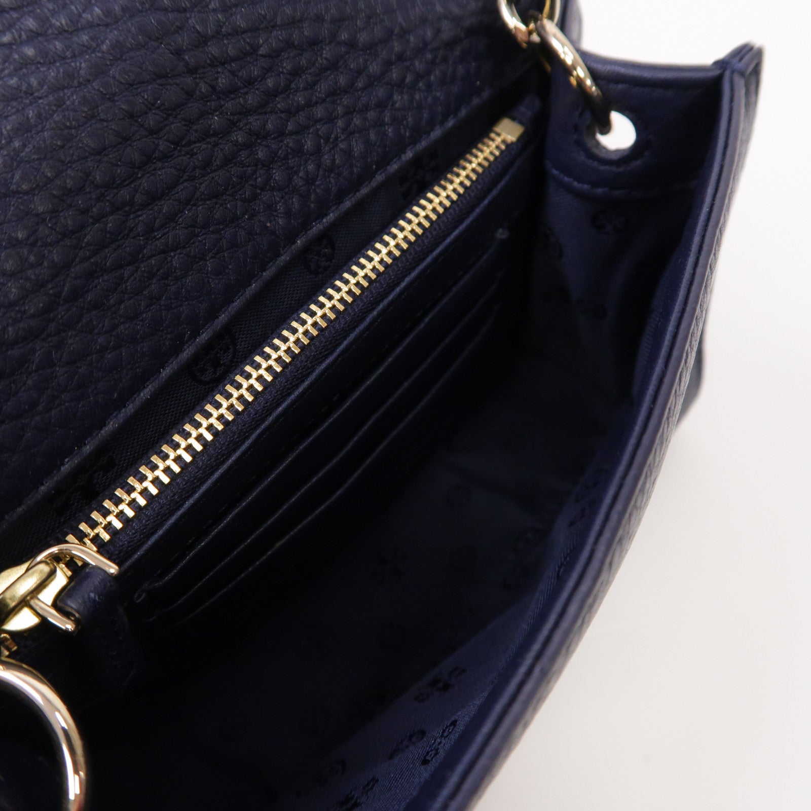 Tory Burch 牛皮皮革Chain Shoulder Bag金扣肩背袋深藍色