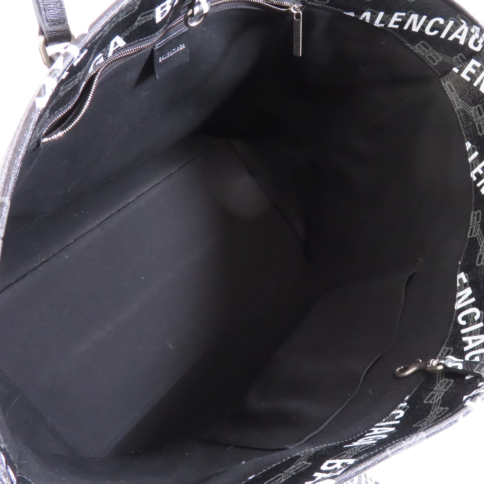 BALENCIAGA 塗層帆布Balenciaga Signature銀扣手挽袋黑色/白色