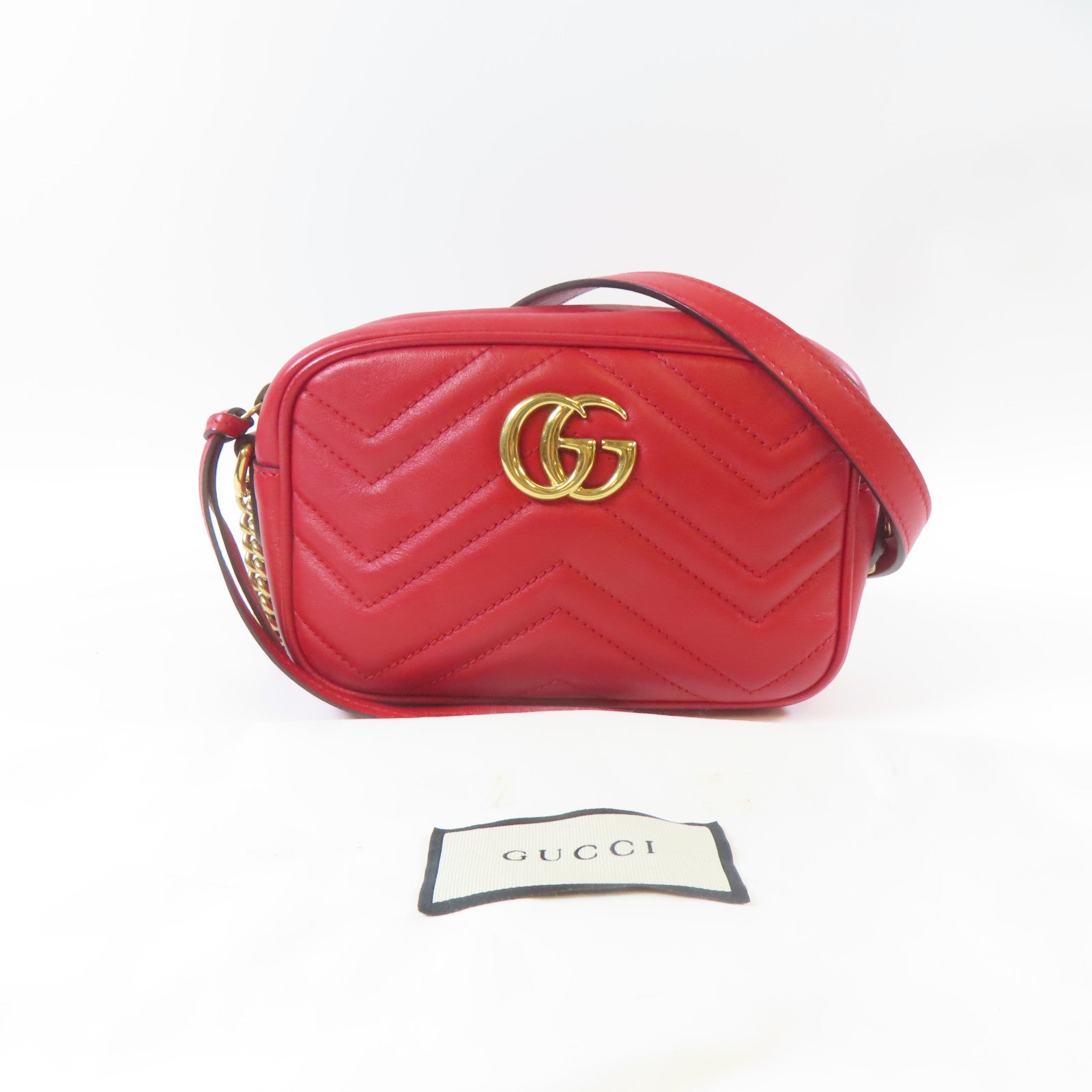 GUCCI 【激減優惠】牛皮皮革GG Marmont金扣肩背袋紅色