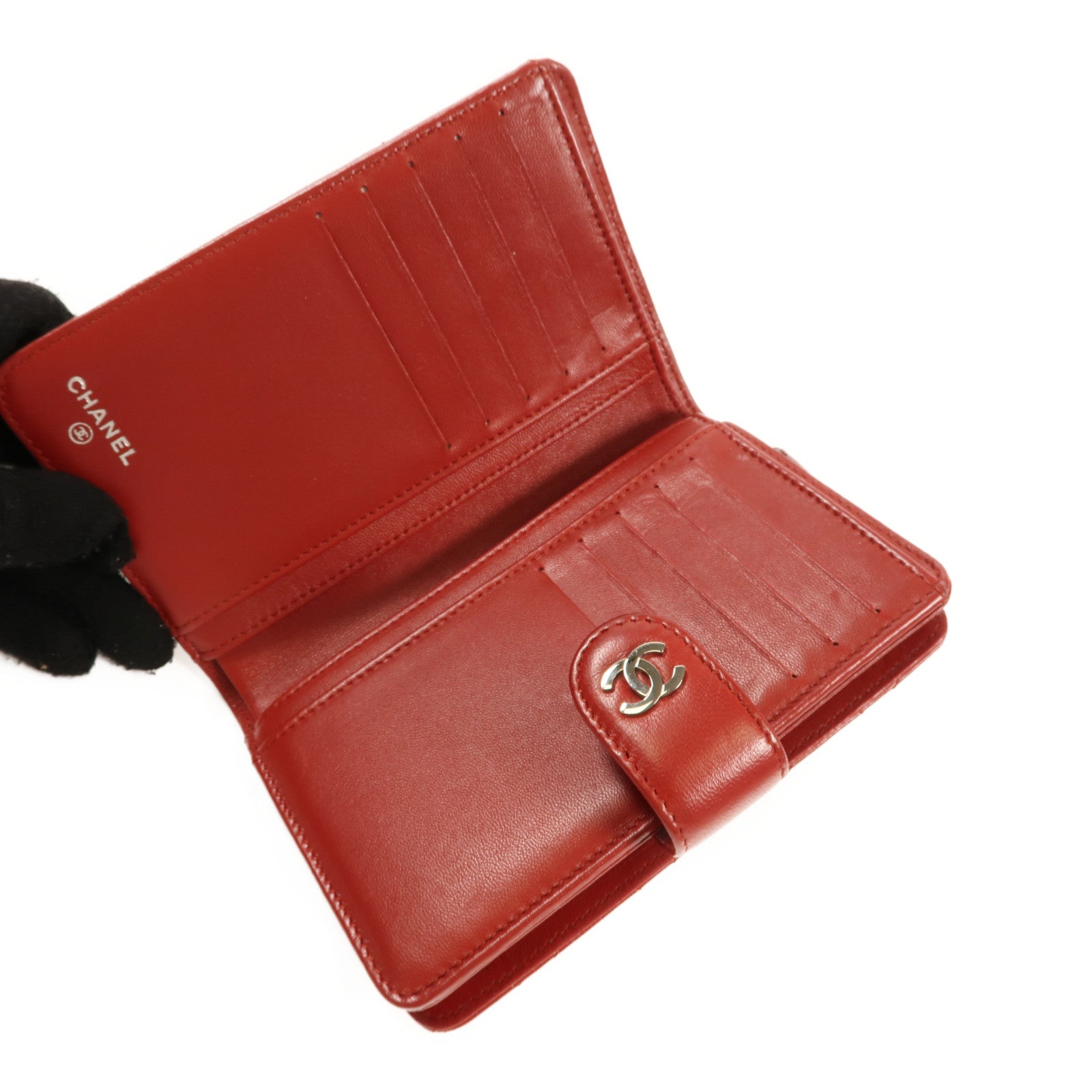 CHANEL 羊皮皮革Wallet銀扣錢包