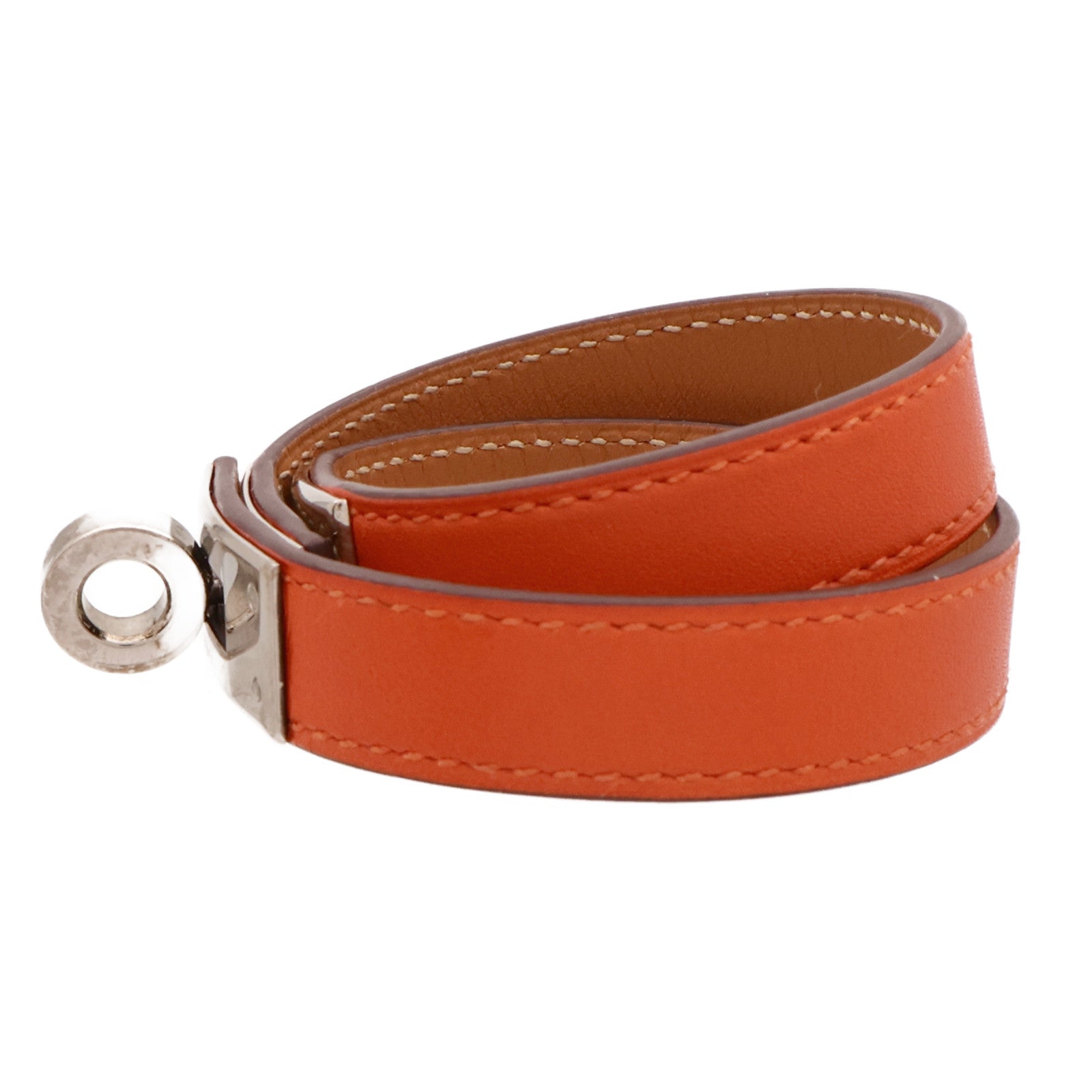 HERMES 【激減優惠】Swift皮革Kelly Double Tour Bracelet銀扣手帶Orange