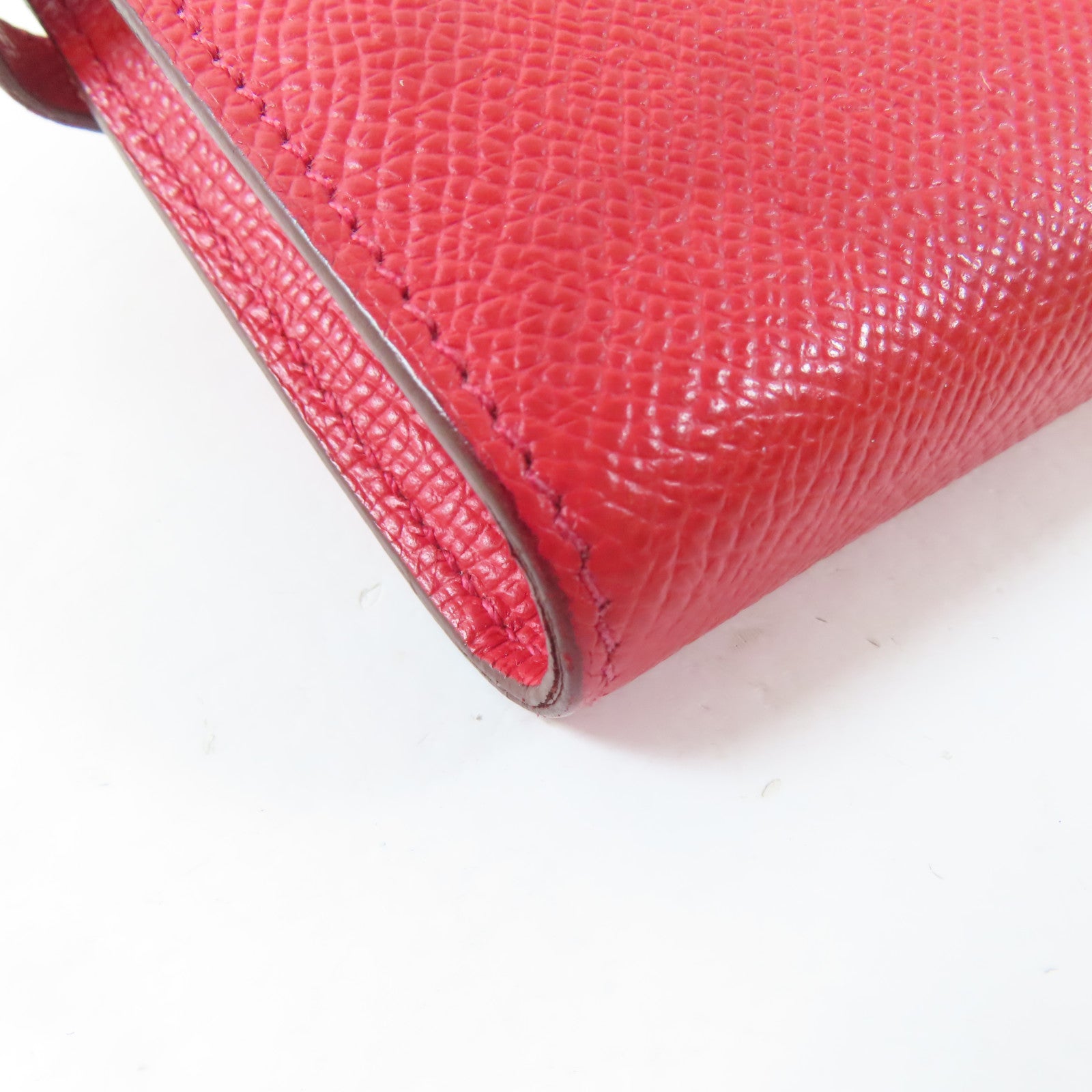 HERMES Epsom皮革Kelly Wallet銀扣長錢包Rouge Casaque/紅色