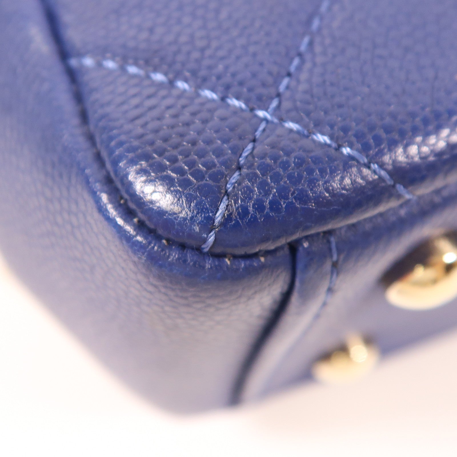 CHANEL 牛皮皮革Shoulder bag金扣鏈帶肩背袋深藍色