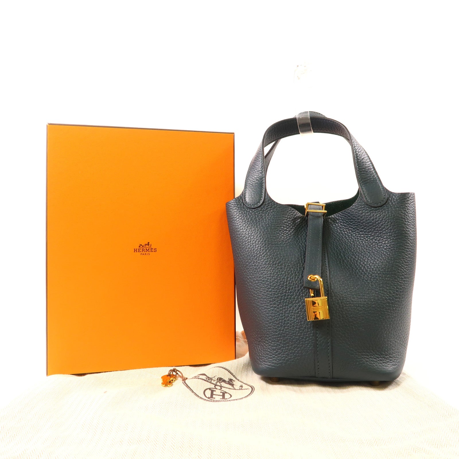 HERMES Clemence皮革Picotin PM金扣手挽袋Vert Cypres綠色