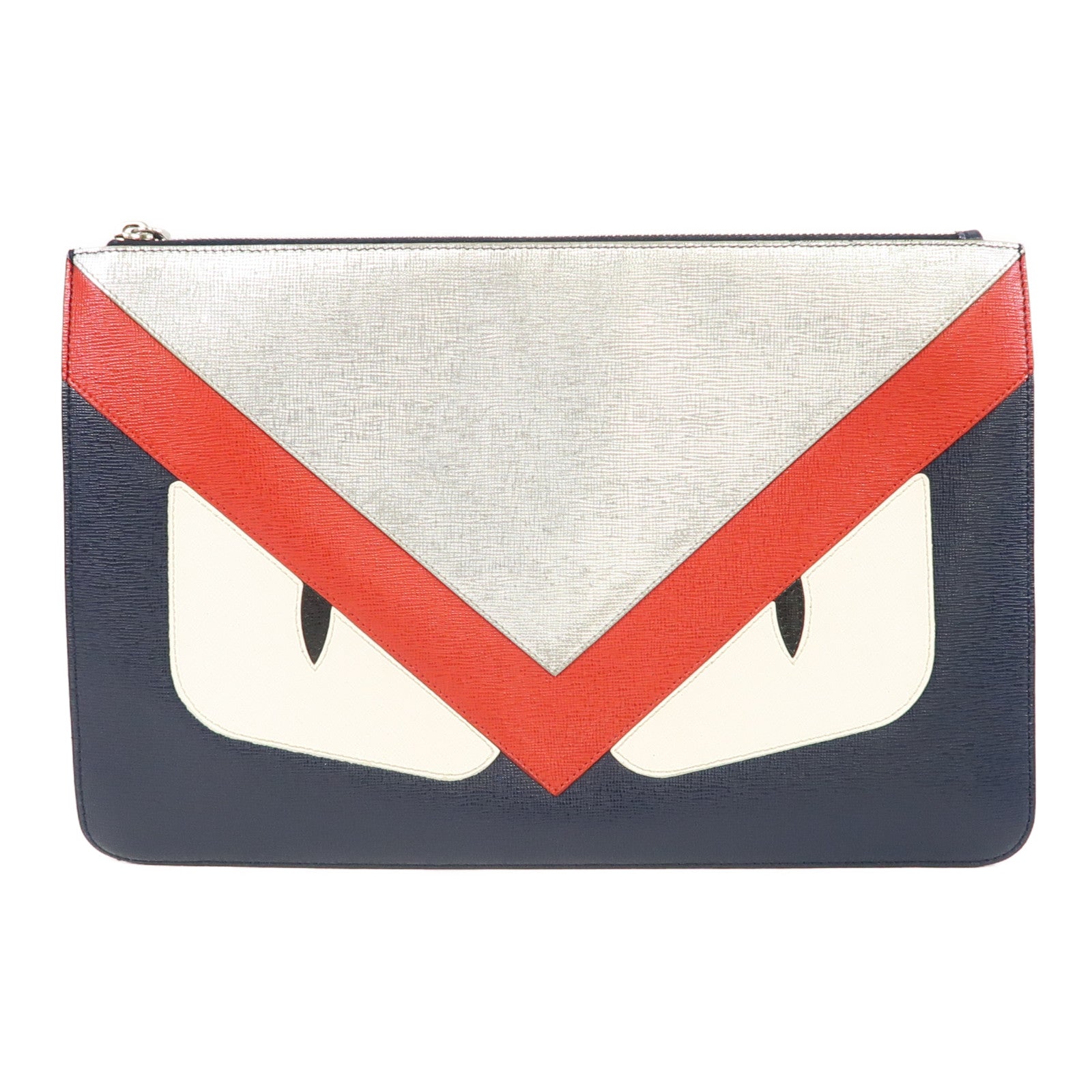 FENDI 【激減優惠】牛皮皮革Monster Clutch Bag銀扣手拿包藍色/紅色/銀色