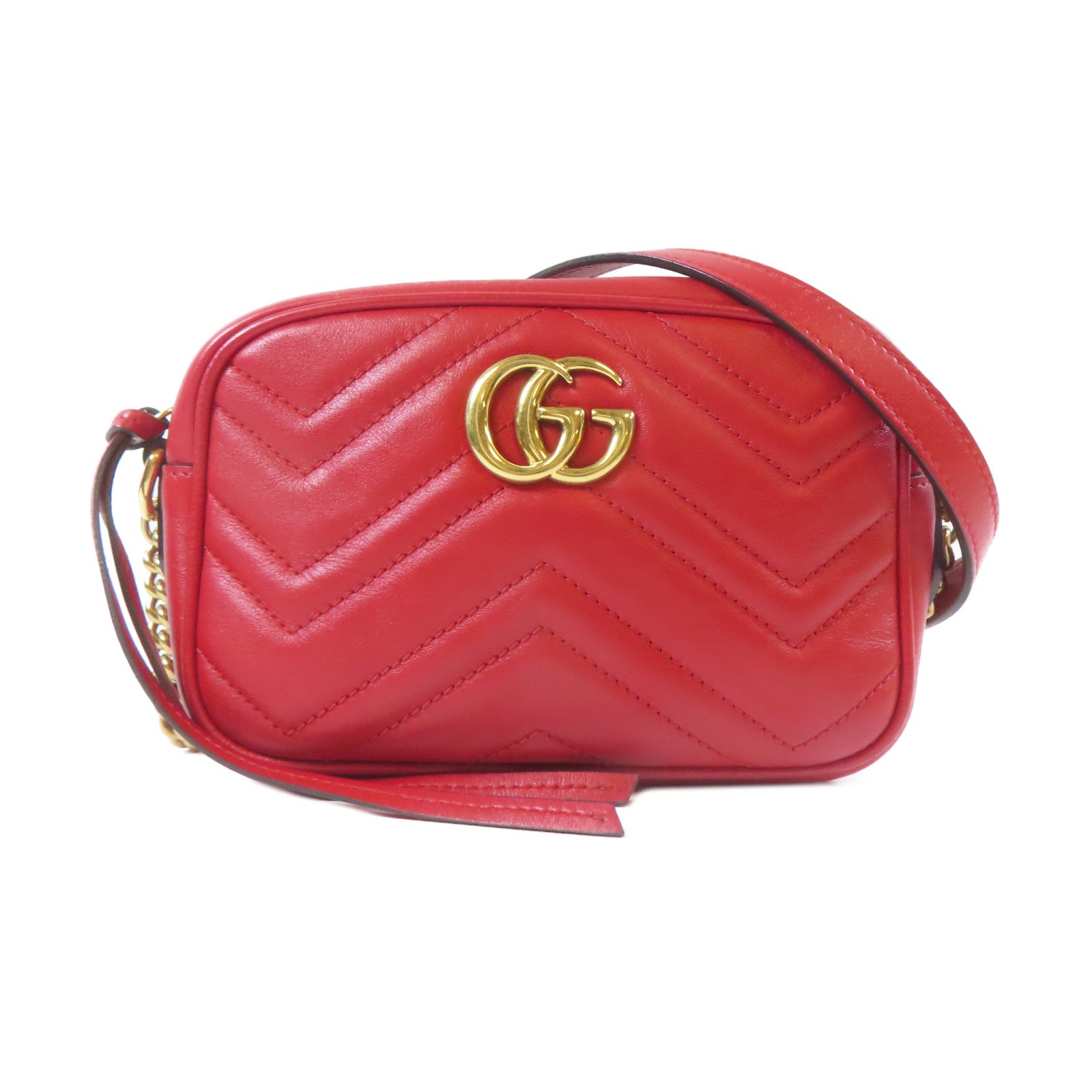 GUCCI 【激減優惠】牛皮皮革GG Marmont金扣肩背袋紅色