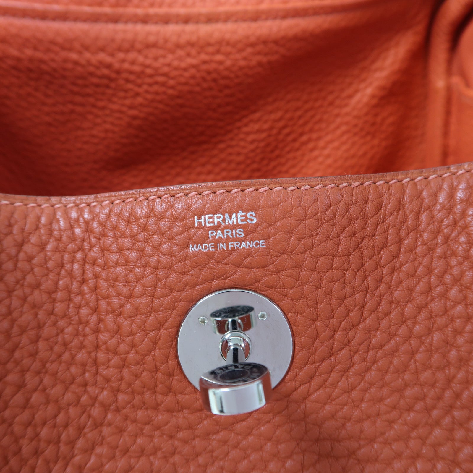 HERMES 【激減優惠】Clemence皮革Lindy 26銀扣手挽肩背兩用袋Capucine/橘色