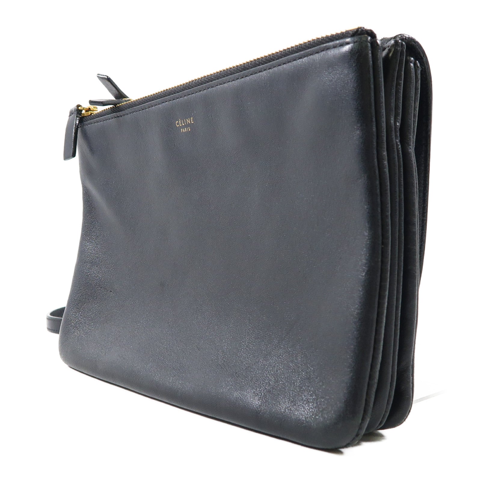 CELINE 【激減優惠】牛皮皮革Trio Small金扣肩背袋黑色