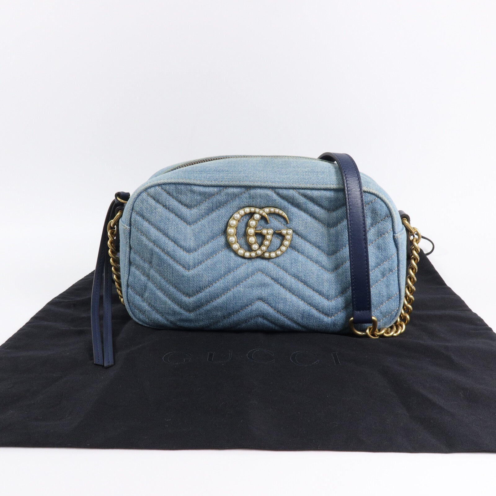 GUCCI 牛仔布GG Marmont Small Camera Bag肩背袋