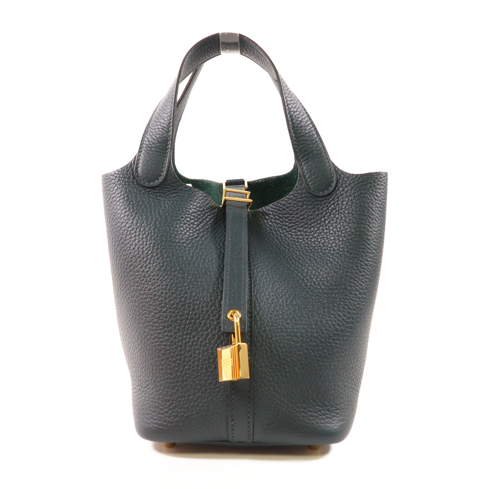 HERMES Clemence皮革Picotin PM金扣手挽袋Vert Cypres綠色