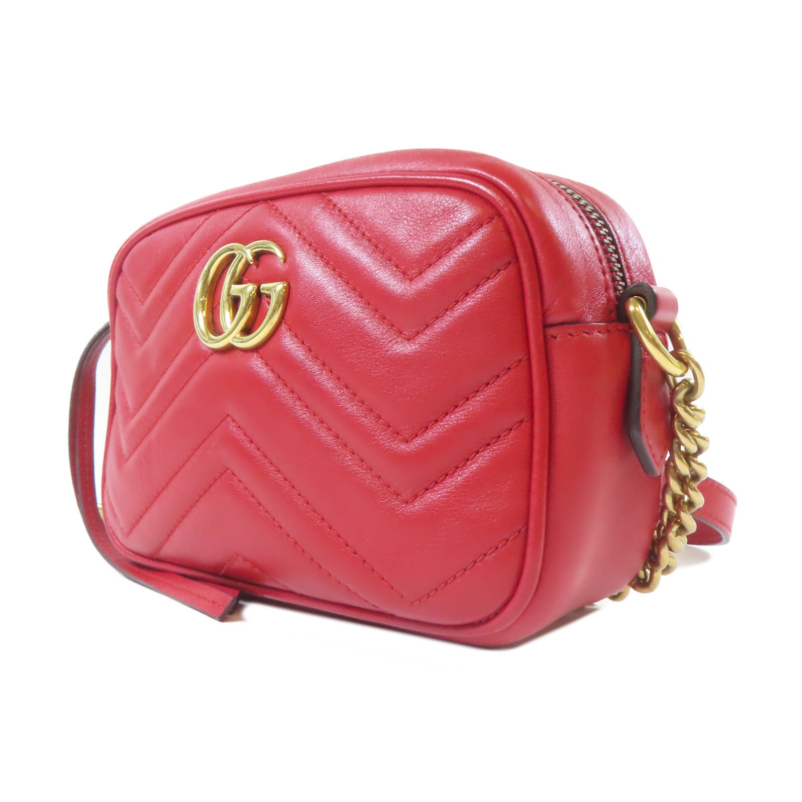 GUCCI 【激減優惠】牛皮皮革GG Marmont金扣肩背袋紅色