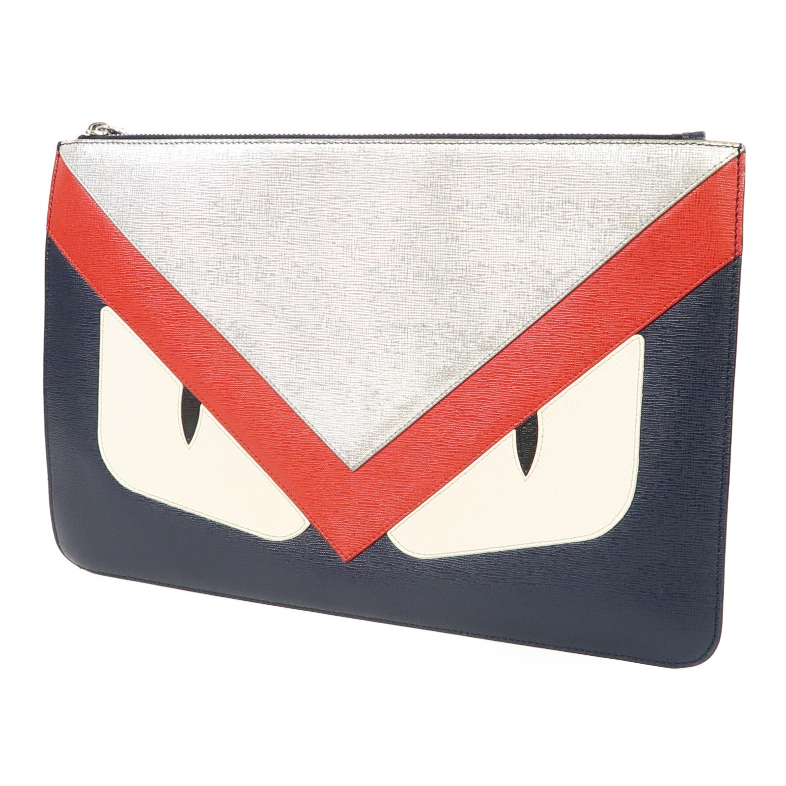 FENDI 【激減優惠】牛皮皮革Monster Clutch Bag銀扣手拿包藍色/紅色/銀色