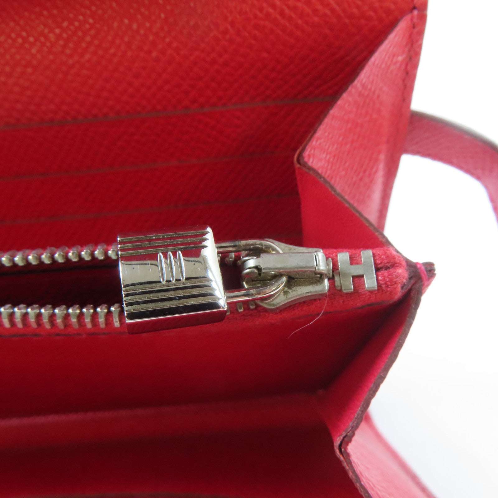 HERMES Epsom皮革Kelly Wallet銀扣長錢包Rouge Casaque/紅色