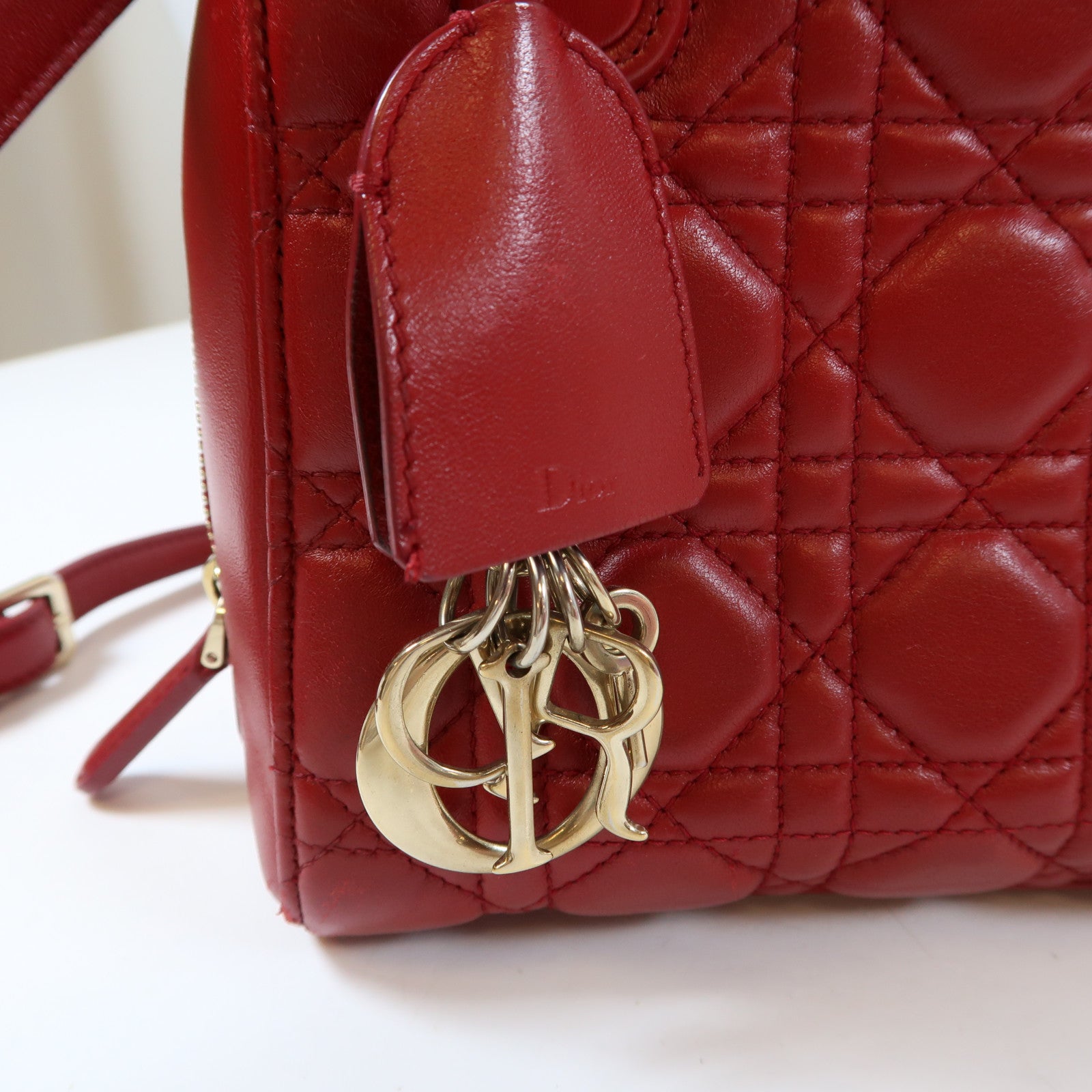 Dior 羊皮皮革Lily Bag金扣手挽肩背兩用袋紅色