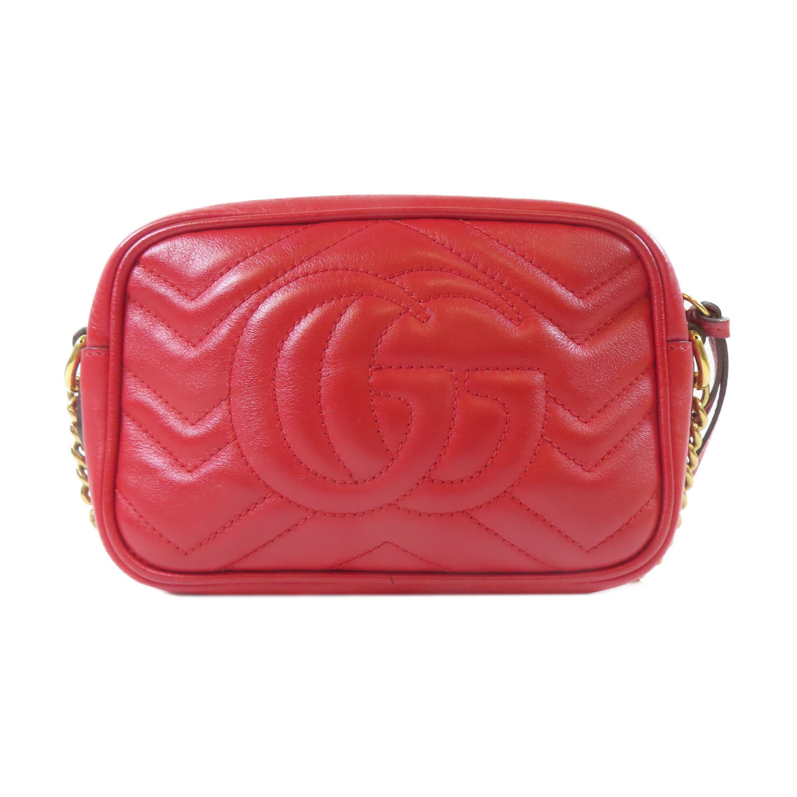 GUCCI 【激減優惠】牛皮皮革GG Marmont金扣肩背袋紅色